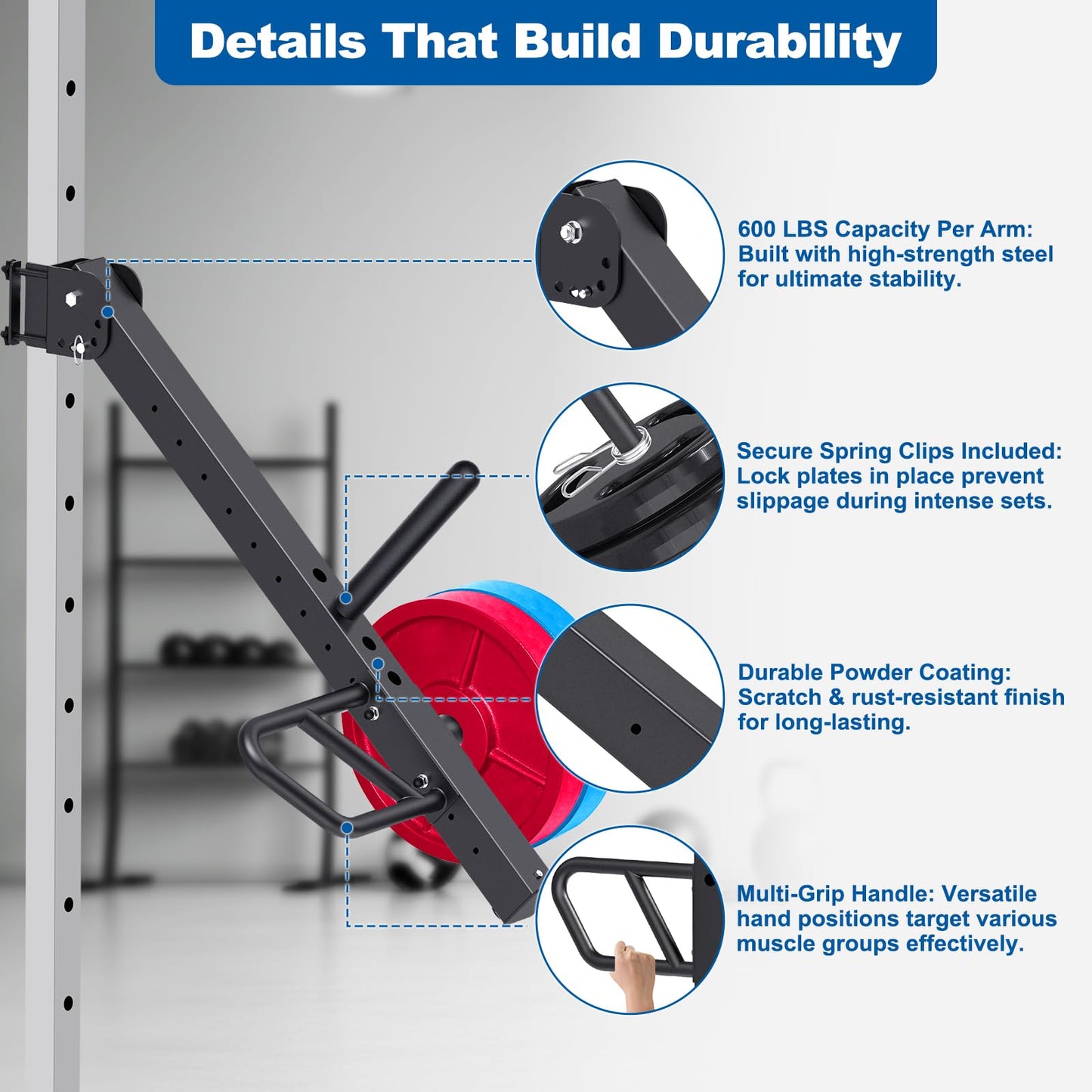 SELEWARE Upgraded Heavy Duty Adjustable Lever Arms for 2x2 Power Racks with 5/8" or 1" Holes, Multi-Grip Jammer Arms, 600lbs Capacity Per Arm, Squat Rack Attachments for Home Gym Strength Training