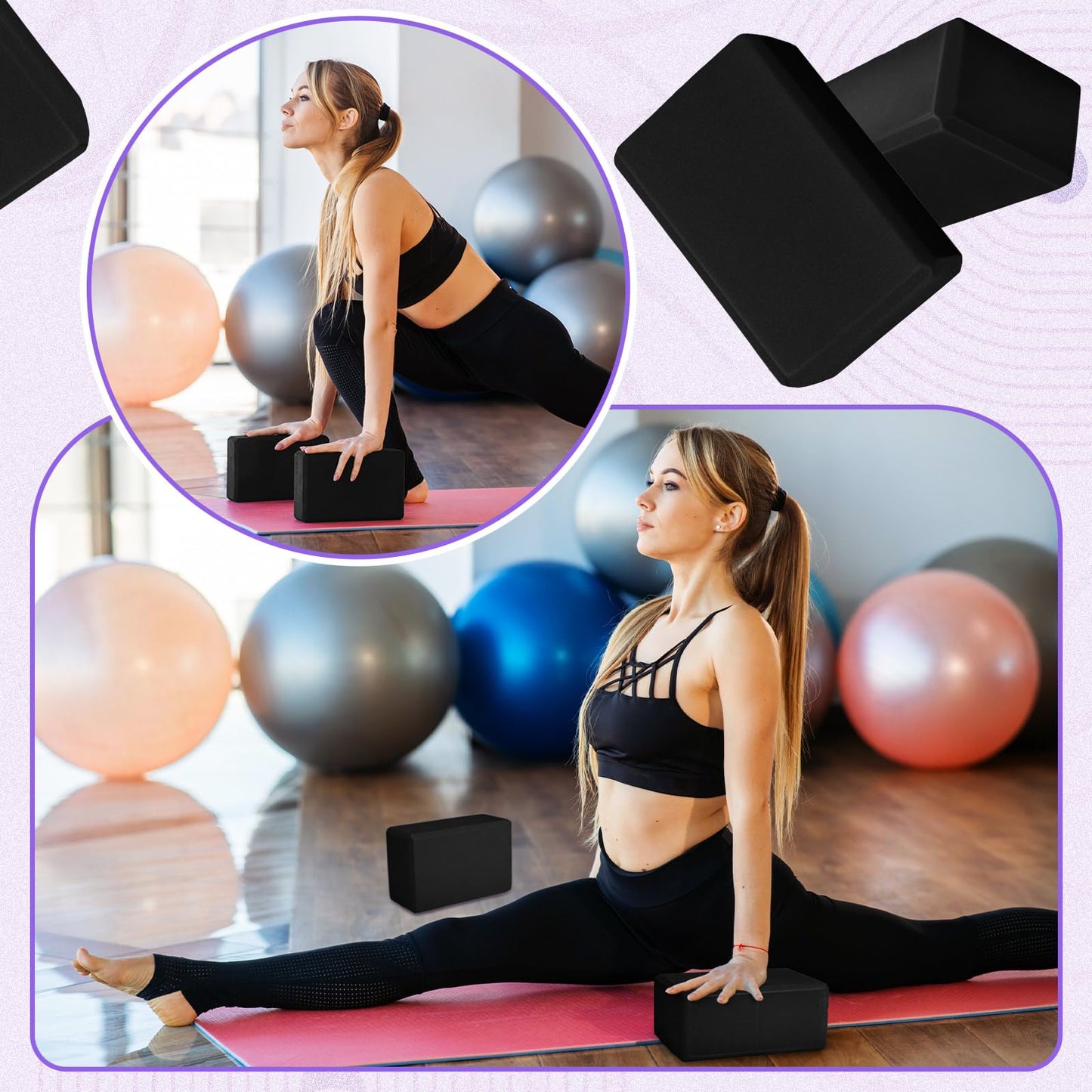 Wettarn 6 Pack Yoga Blocks 9 x 6 x 4 Inch EVA Foam Lightweight Non Slip Yoga Props for Pilates Stretching Meditation(Black)