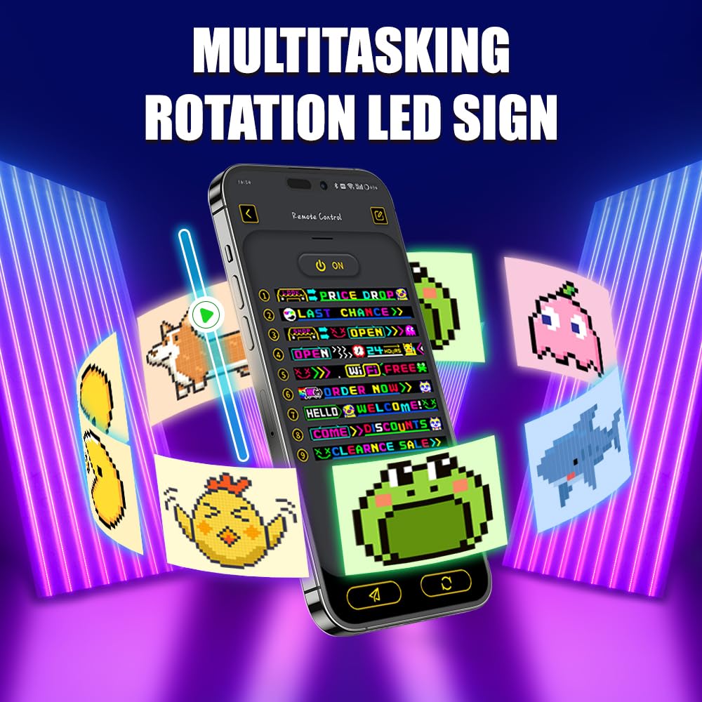Large Programmable LED Sign, 52"x7.5" Flexible 110V Scrolling Display, Customizable Text, Patterns & Animations, Multi-task Loop Playback for Store, School, Hotel, and Event Sign