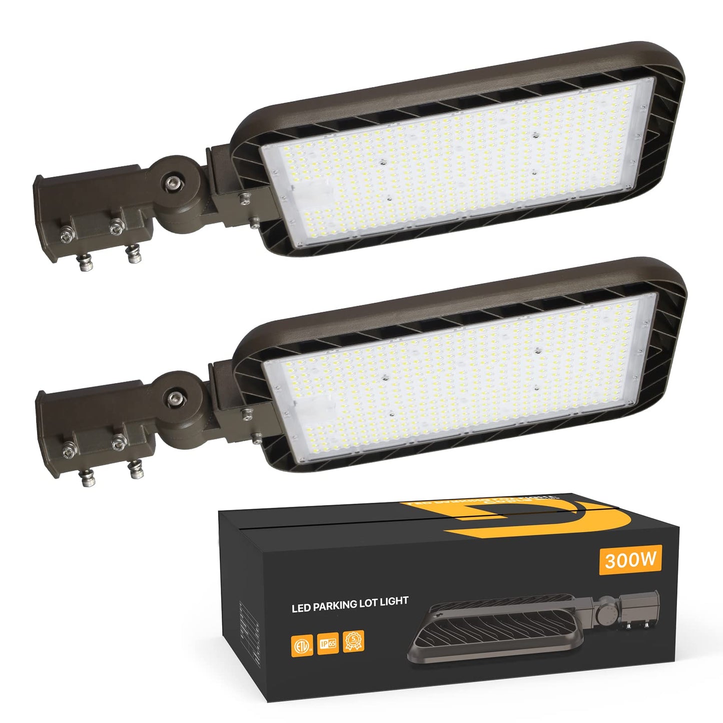 DEMILARE 300W LED Parking Lot Lights 2Pack 45000lm Quick Installation Shoebox Light Slip Fitter Mount Dusk to Dawn Photocell Outdoor Commercial Street Area Lighting for Road, Playing Field, 120-277V