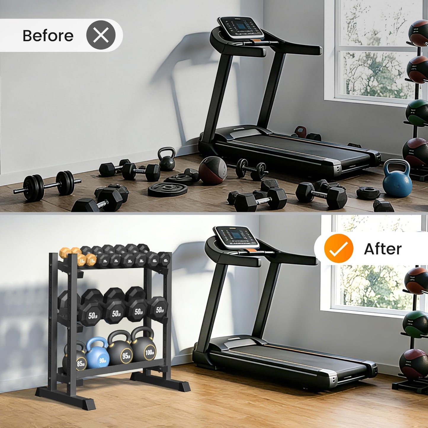 TOPIRON 3-Tier Dumbbell Rack, 1100LBS Capacity Adjustable Weight Rack, Heavy-Duty Weight Stand for Dumbells & Kettlebells, Compact Weight Storage Organizer for Home Gym (Rack Only)