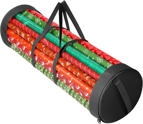 Mobi Lock Gift Wrap Storage Bag - Cylindrical Organizer with Zipper & Reinforced Handles | Holds 18-25 Rolls