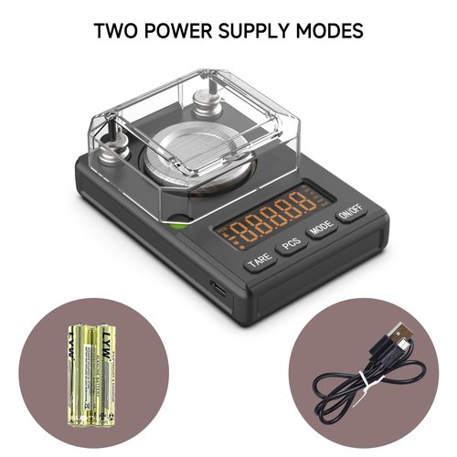 MicolMeas Milligram Scale 100g x 0.001g, MG Powder Scale with Selectable Auto Off, Built-in Bubble Level, 20g Calibration Weight Included, USB/Battery