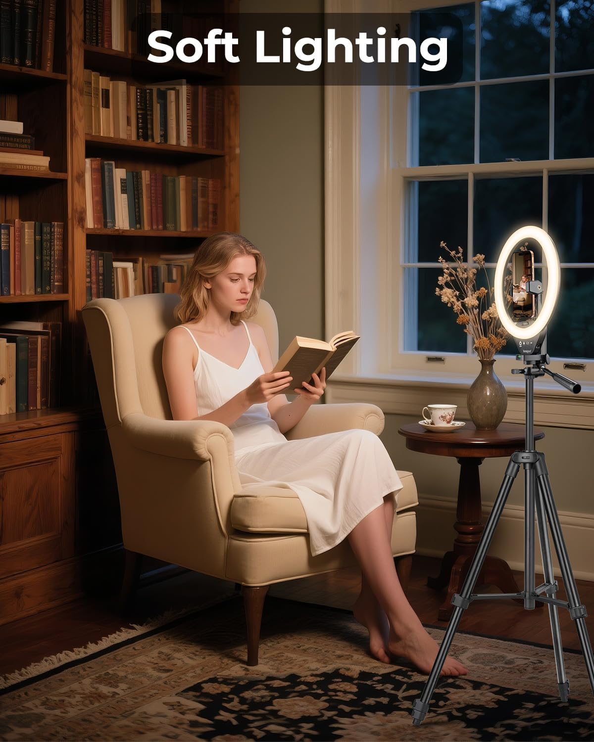 SENSYNE 50" 3 10 Ring Light with Stand, Phone Tripod for iPhone & Android, LED Ring Light with Remote, Color Modes