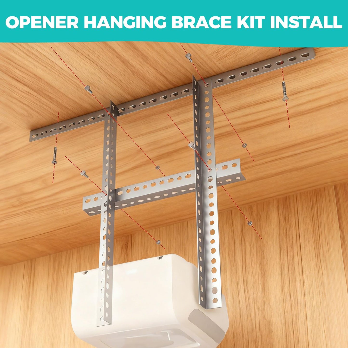 Universal Garage Door Opener Hanging Kit, 5-Piece Heavy Duty Opener Mounting Brackets with Garage Door Reinforcement Bracket, Compatible with Genie/Chamberlain/Craftsman Smart Chain Drive Openers