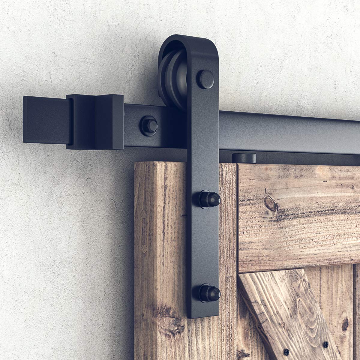 SMARTSTANDARD 8 FT Double Barn Door Hardware Kit, Sliding Door Track-Smoothly and Quietly -Includes Detailed Installation Fit 24" Wide Doorpanel (J Shape Hanger) Black