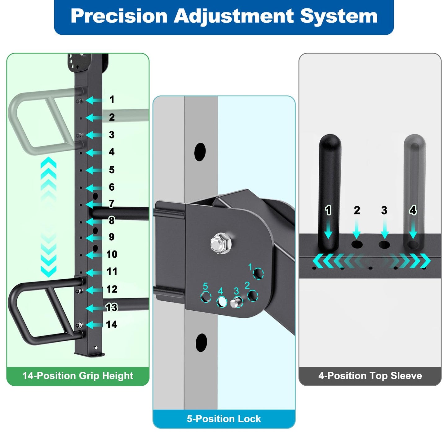 SELEWARE Upgraded Heavy Duty Adjustable Lever Arms for 2x2 Power Racks with 5/8" or 1" Holes, Multi-Grip Jammer Arms, 600lbs Capacity Per Arm, Squat Rack Attachments for Home Gym Strength Training