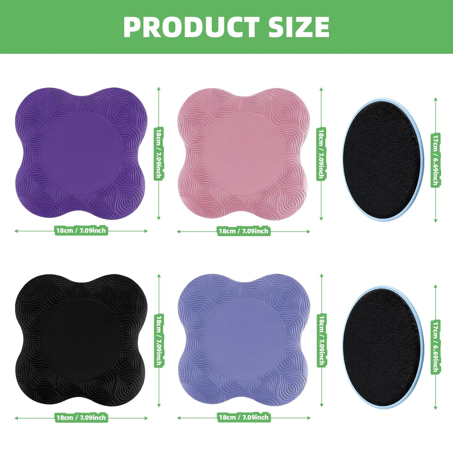 4 Pack Yoga Knee Pads Mat Setyoga, Comfortable Yoga Kneeling Mat for Knees Elbows Wrists and Head Unisex Support Foam, 4 Pack Mixed Colors