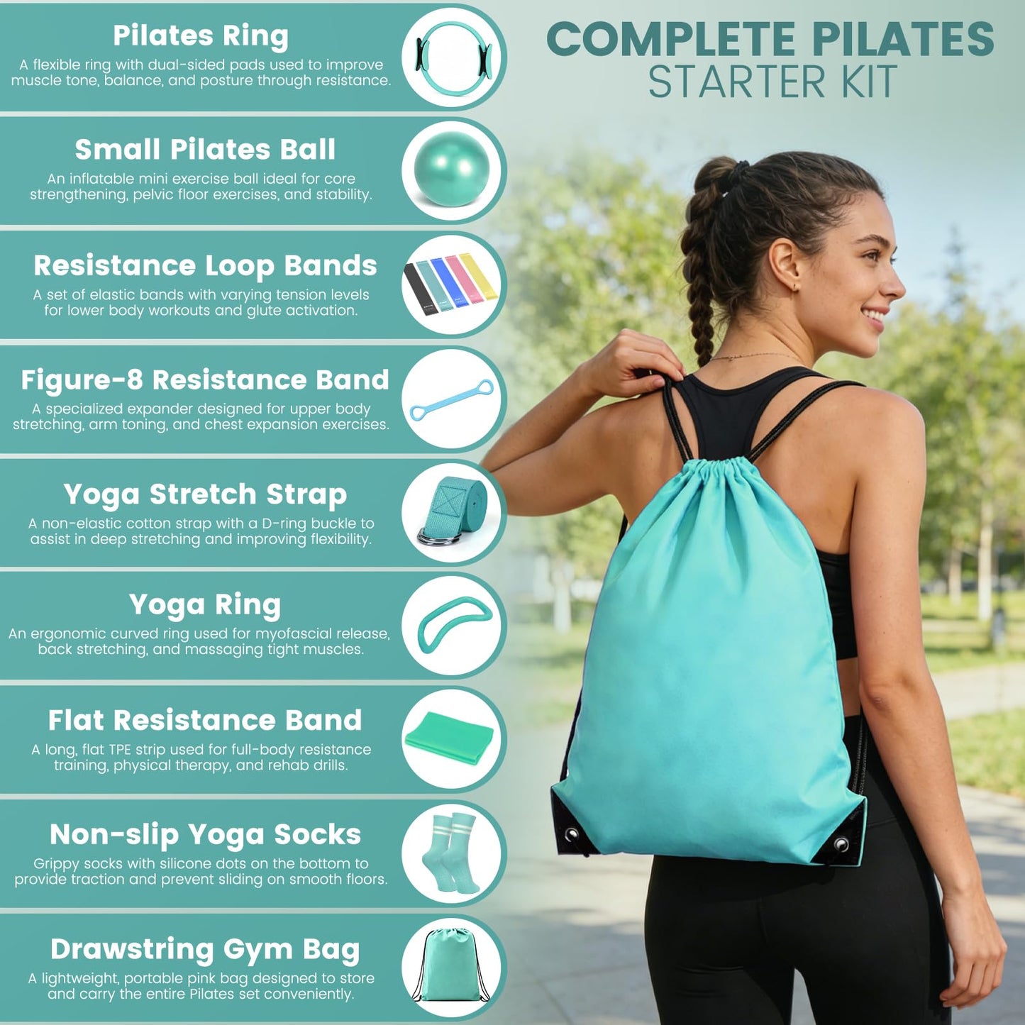 Pilates Kit for Women 13PCS, Pilates Ring and Ball Set with Magic Circle, Resistance Bands Set, Figure 8 Band, Yoga Ring & Grip Socks, Home Workout Equipment Essentials Starter Kit for Beginners