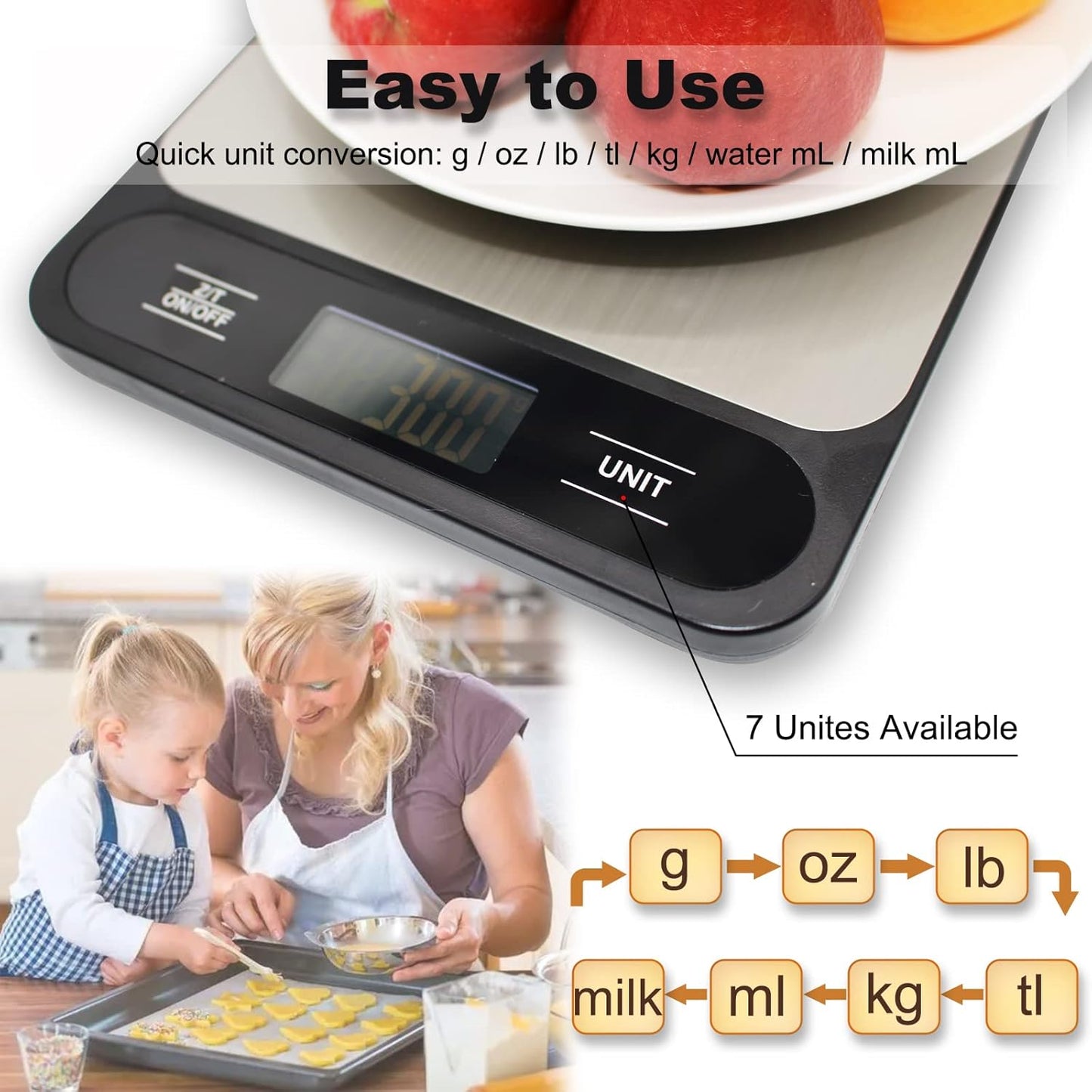 Skiennix Digital Kitchen Scale - 10kg/22lb Capacity for Accurate Grams & Ounces Measurement