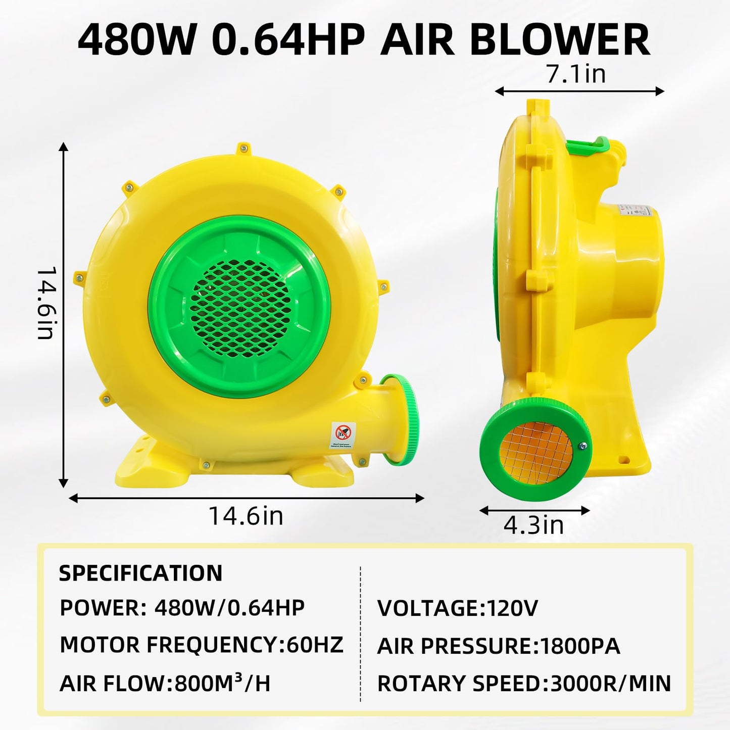 GONFLABLE Air Blower, 480W 0.64HP Bounce House Blower, Portable Inflatable Bubble HOU-se Blo-wer, Perfect for Inflatable Bounce House, Bouncy Castle, Jumper, Water Slid, Corded(480 Watt 0.6HP)