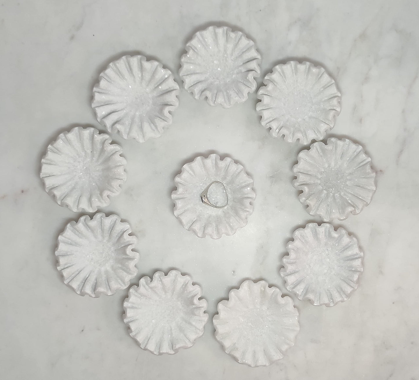 Marble Ruffle Bowl, Marble Scalloped Bowl, Marble Decorative Bowl, Handmade Ruffled Bowl
