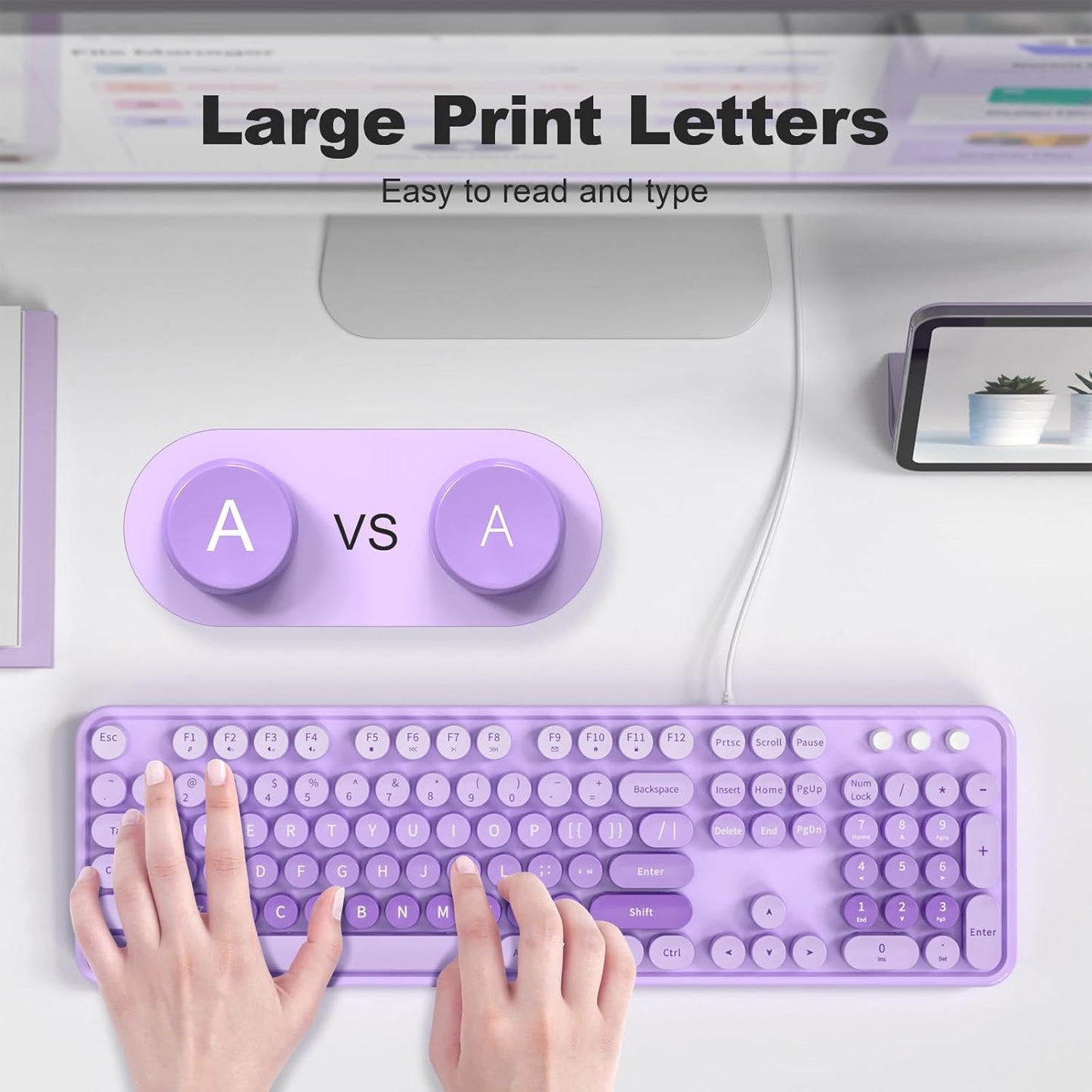 Atelus 7 8 10 11 Large Print Keyboard, USB Wired Computer Keyboard, Full Size Keyboard with Number Pad for PC Laptop