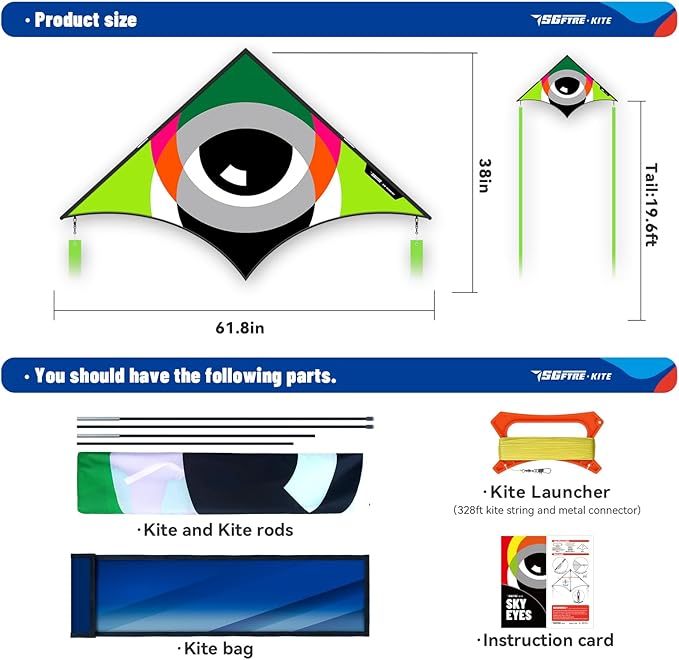 Delta Kites for Kids & Adults，Extremely Easy to Fly，Single Line Beach & Park Kite for Family Outdoor Games & Activities (Eye of The Sky)