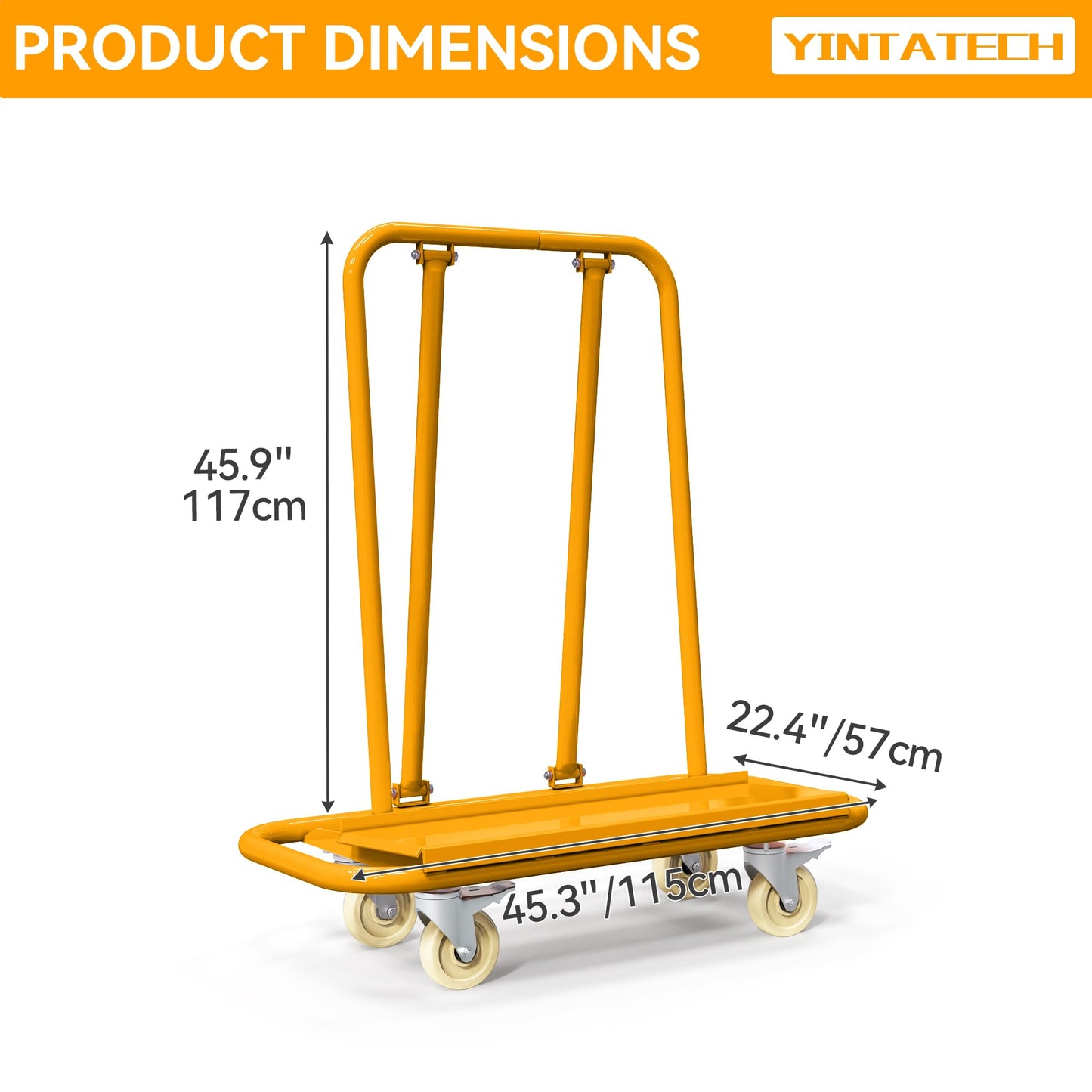 YINTATECH 3000lbs Drywall Cart Dolly, Heavy Duty Drywall Sheet Cart with 4 Swivel Wheels, Panel Dolly for Plywood, Sheetrock, Wall Panels, Lumber, Orange