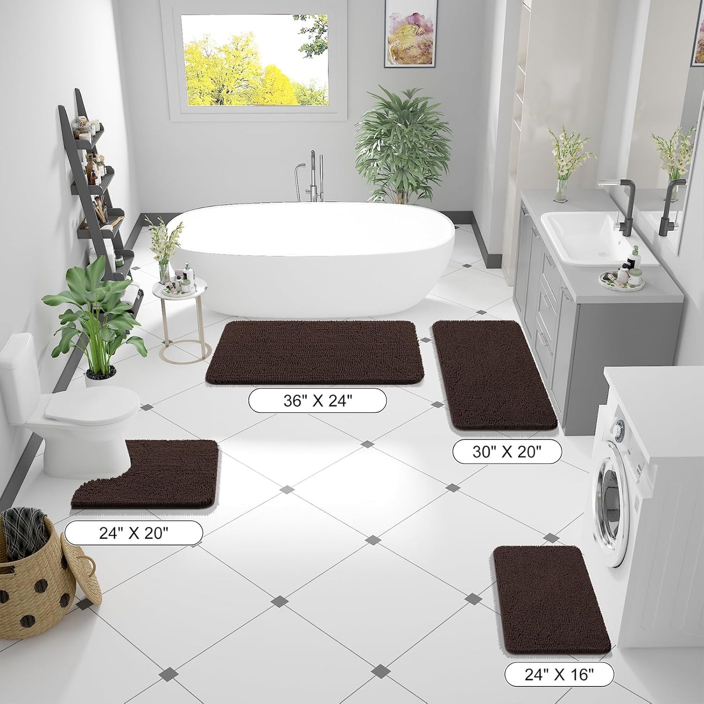 OLANLY Bathroom Rugs - Extra Soft Chenille Bath Mats | 47x24, Quick Dry, Machine Washable, Brown