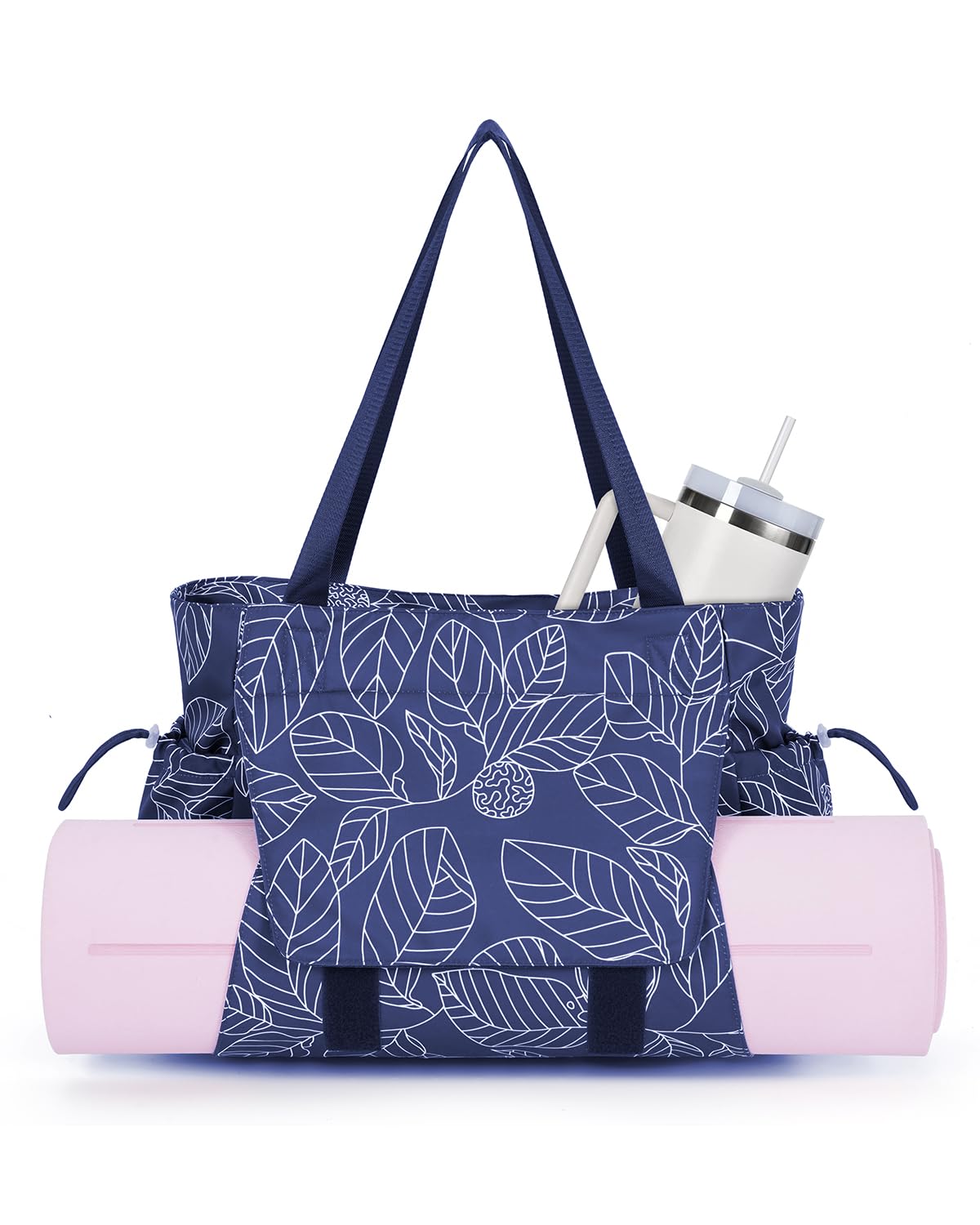 sportsnew Yoga Mat Bag Tote Yoga Gym Bag For Women Men with Waterproof Wet Pocket, Navy Blue Leaves