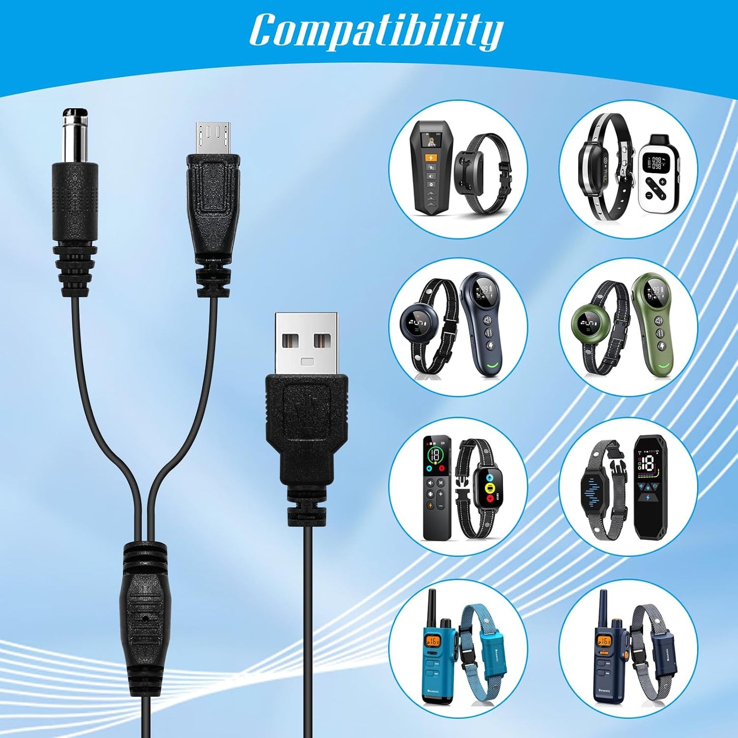 SMLBJUTE 2-in-1 (1 Pack) Dog Training Collar Charging Cord, Magnetic and USB-C Dog Shock Collars Charger Cable for Dogs