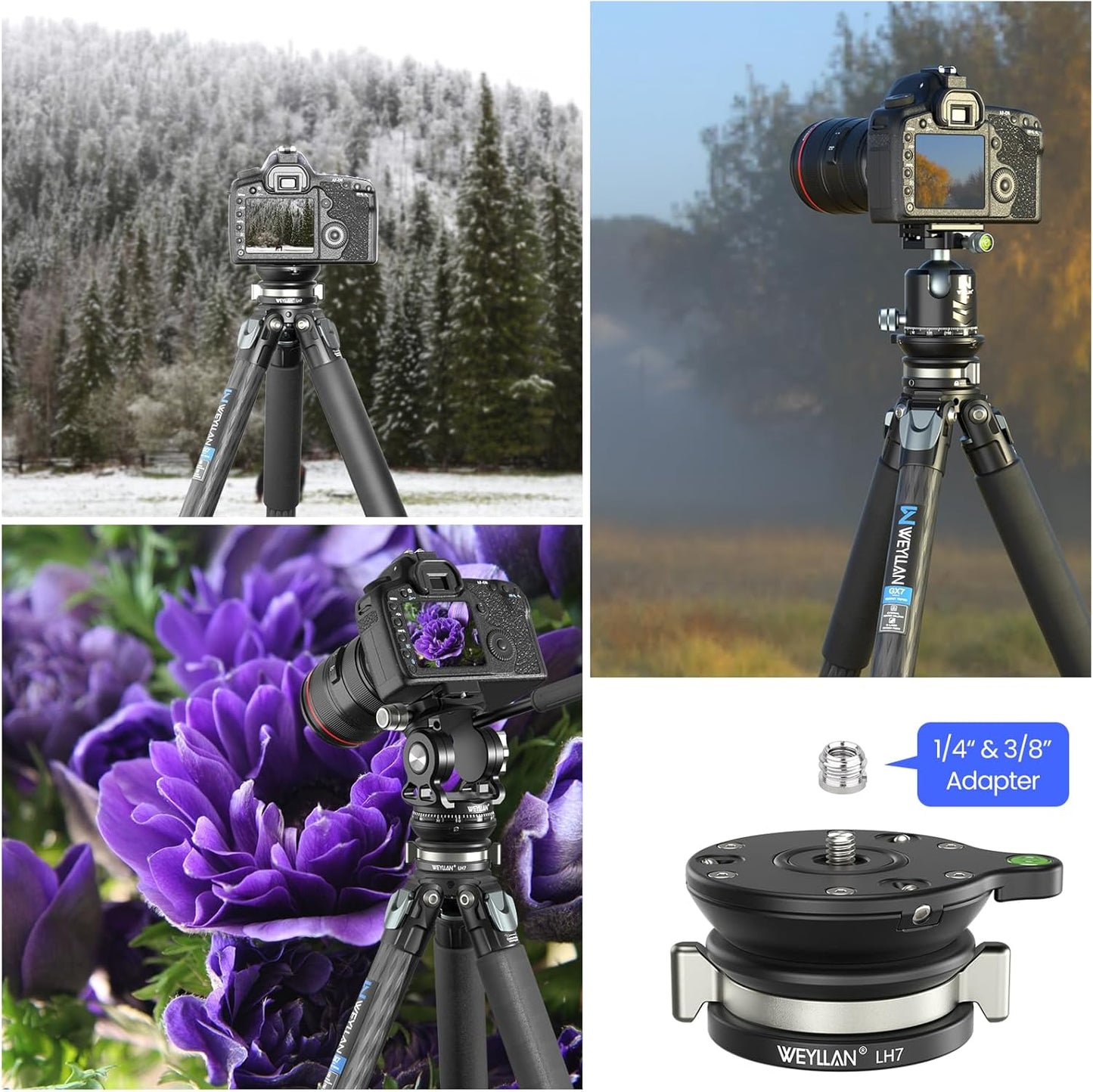 WEYLLAN LH7 1/4'' 3/8" 10kg/22lbs Leveling Head Tripod Leveling Base for Camera Tripod Leveler Aluminum Alloy Tripod