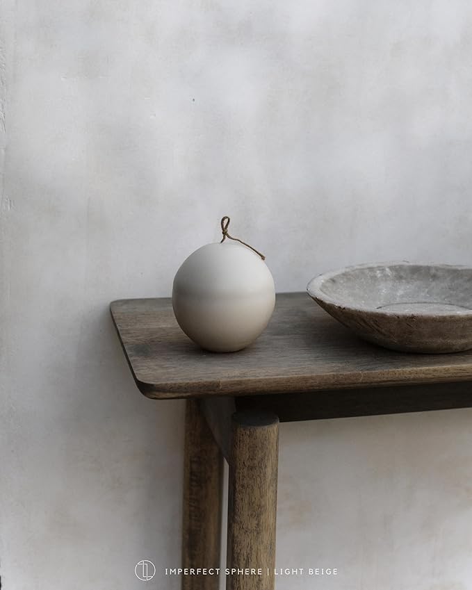 LAWA Imperfect Sphere Candle - Beautiful Handmade Pillar Scented Soy Wax Elegant Aesthetic Candle Housewarming Gift Home Room Shelf Decor Idea (Light Beige, Large)