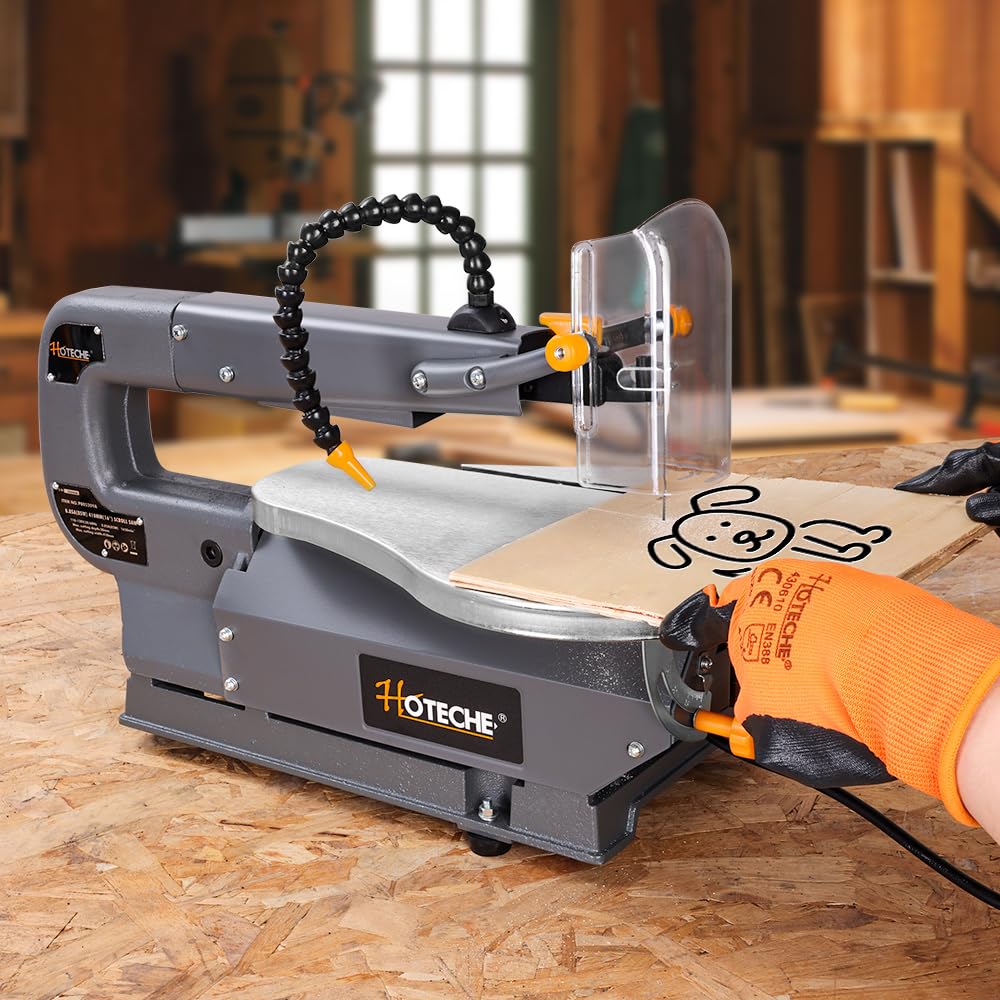 Hoteche 16-inch Power Scroll Saw for Woodworking with Large Tilting Working Table and Integrated Dust Port, Professional Woodworking Tool for Detailed Cutting, Fretwork, Crafting