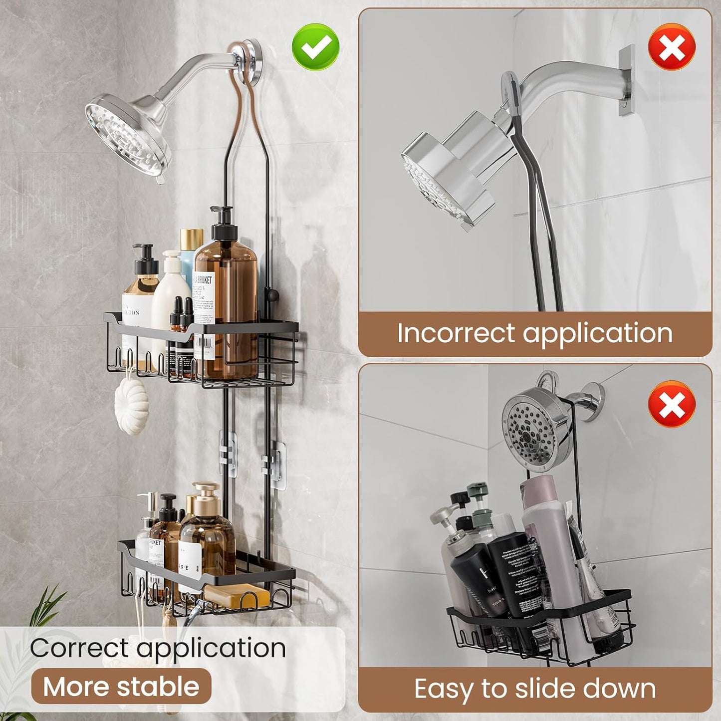 Skyapex Hanging Shower Caddy - Adjustable Height Shower Organizer | Rustproof Shelf Rack for Large Shampoo Bottles