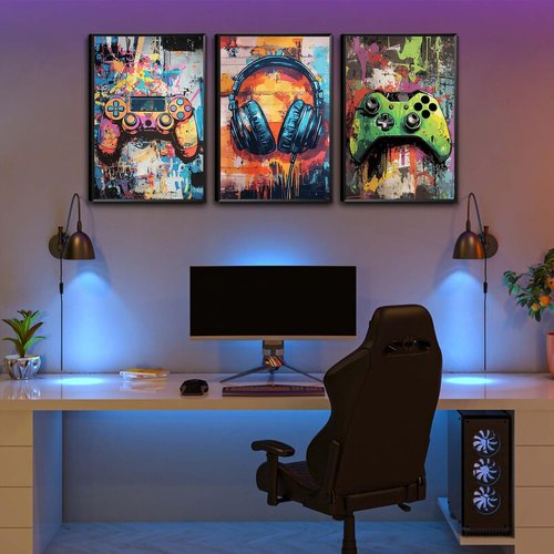 **Gaming Graffiti Canvas Wall Art - Cool Video Game Prints for Gamer Room | Unframed 16x24x3 Inch**