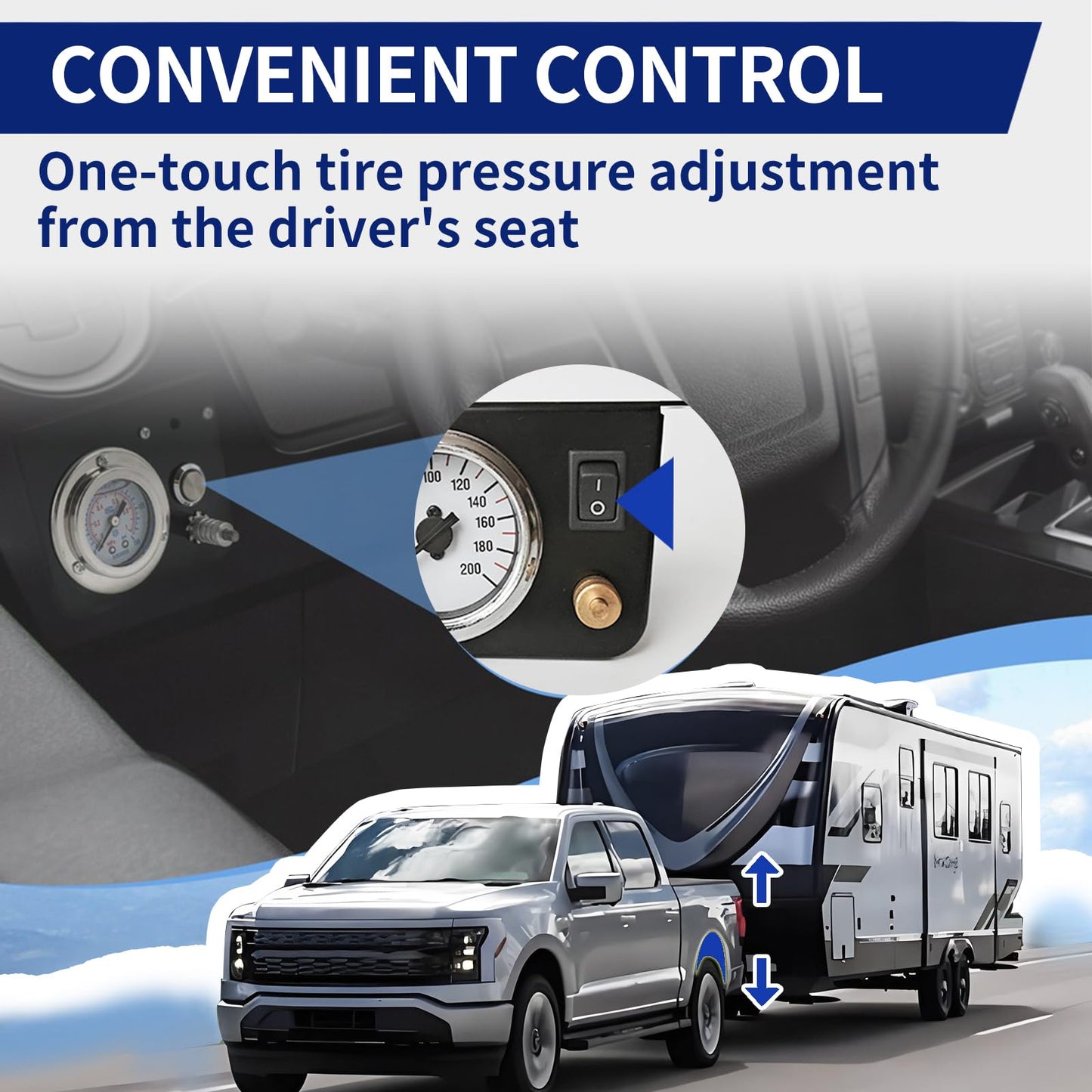 KEIYSHOLCK 25804 On Board Air Compressor System Air Shock Controller Air Compressor and Air Pressure Gauge Air Line T Fittings for Ram/Chevy/Ford/Silverado/GMC Trucks Vans