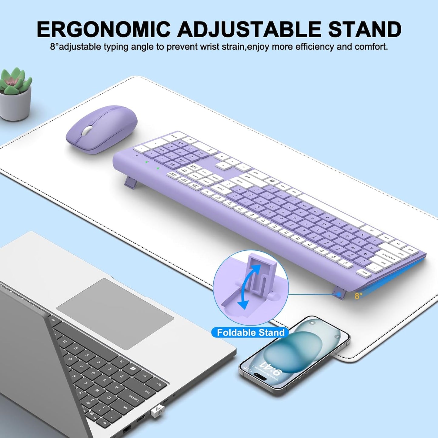 EDJO 2.4G Wireless Keyboard and Mouse Combo, Full-Size Silent Ergonomic Keyboard and Optical Mouse, Long Battery Life