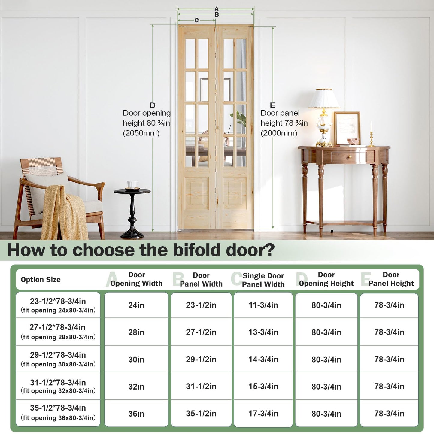 Roymelo Bifold Doors for 36"×80" Opening, Clear Glass French Interior Folding Barn Door with Concealed Hardware Kit Included, Spruce Wood Support DIY Dyeing, Preassembled Door, Save Space