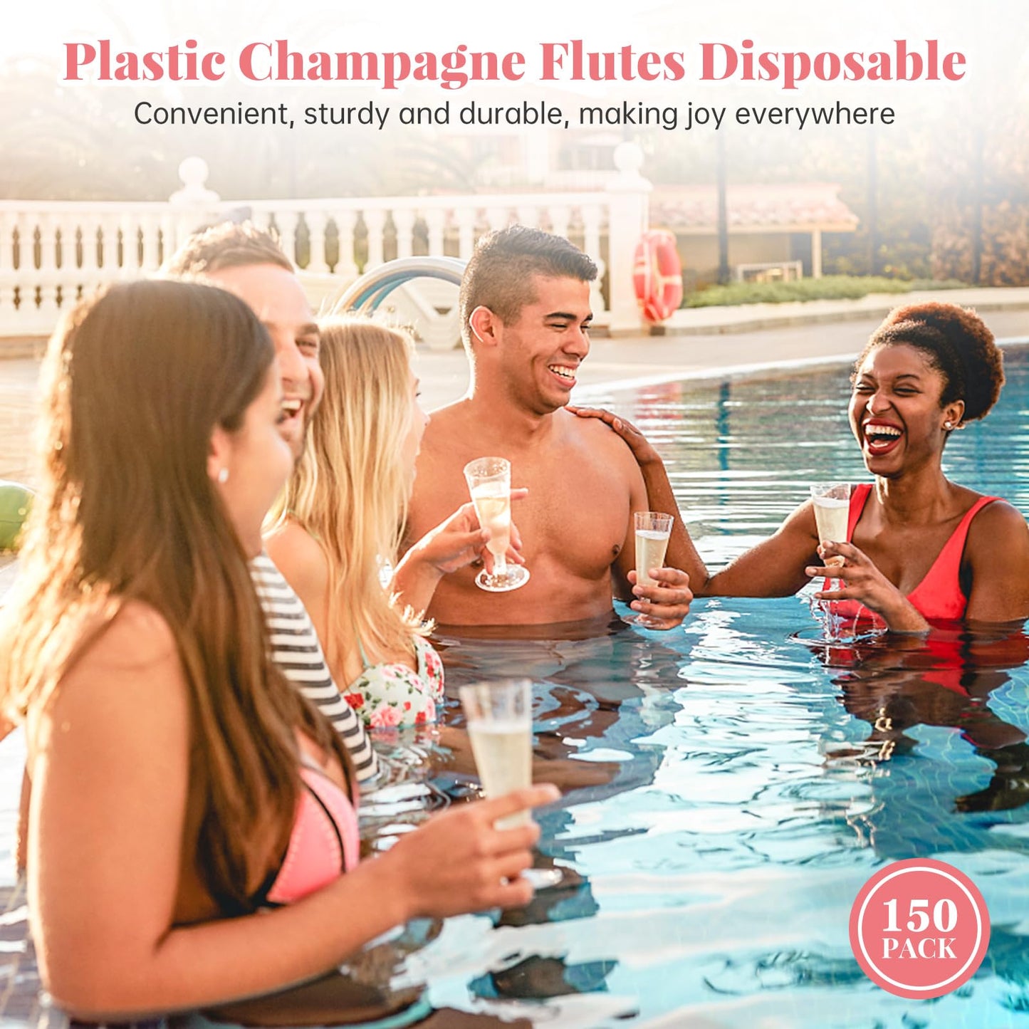 SUREHOME Plastic Champagne Flutes 40 Pack Disposable Champagne Glasses 5oz Clear Plastic Mimosa Glasses Wedding Cocktail Cups Bulk for New Years Eve Party Supplies 2025 Engagement Birthday Decorations