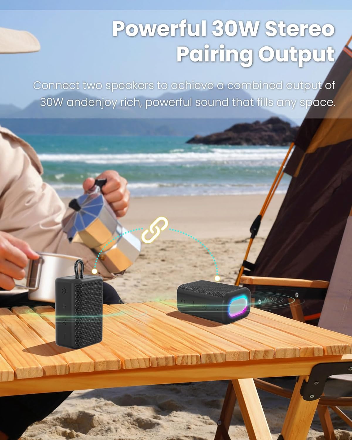 cooboom IPX5 5.3, Portable Bluetooth Speaker with Lights, Powerful Crystal Clear Sound, Waterproof, All Day Playtime