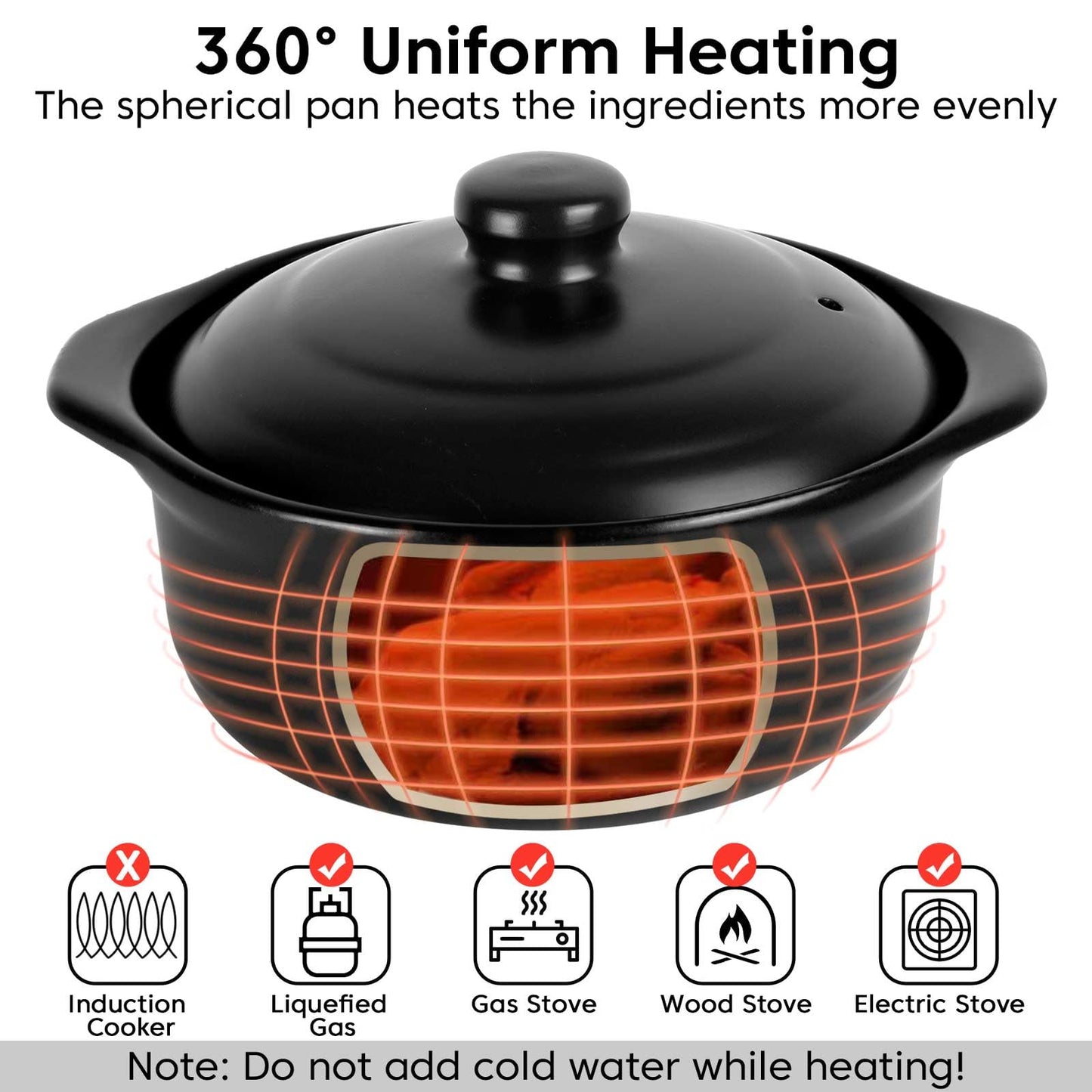 1.9 Quart Clay Pot for Cooking with Lid - Black Earthenware Pot & Olla de Barro for Korean, Soup & Rice - Non-Stick Clay Cookware for Stovetop & Oven