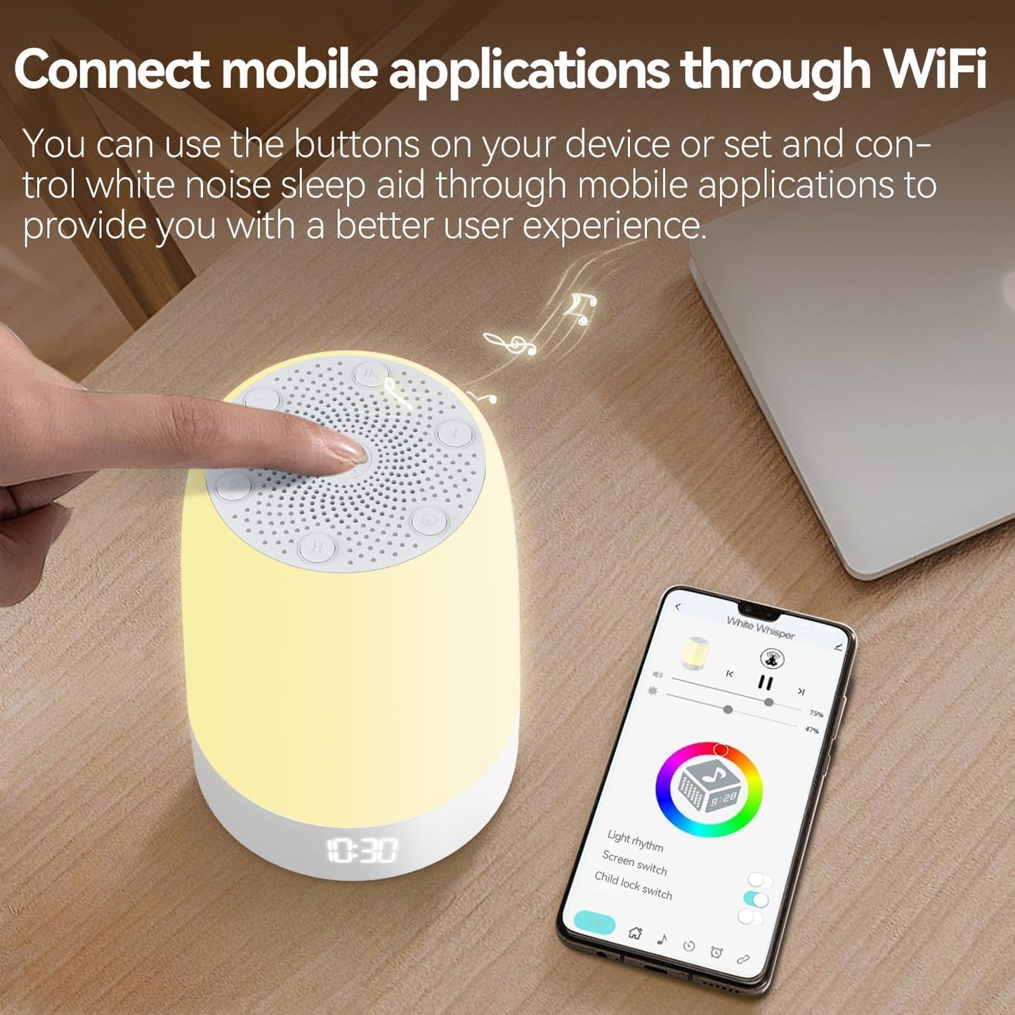Teen Sound Machine - Bluetooth White Noise Machine with 32 Soothing Sounds & Wake-Up Light
