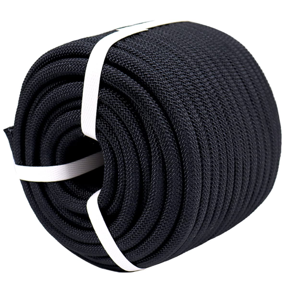 YUZENET Braided Polyester Arborist Rope (3/8 inch X 100 feet) High Strength Bull Rope for Tree Work Truck Securing Camping Swing, Black