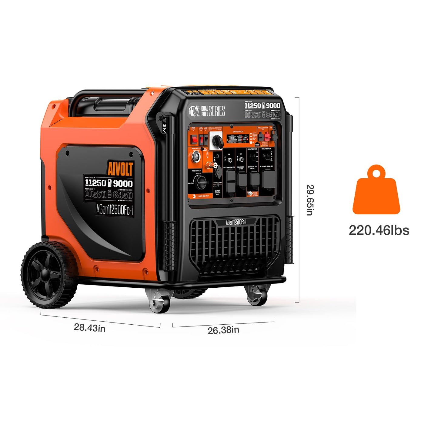 AIVOLT 11250W Dual Fuel Inverter Generator with Remote/Electric/Recoil Start, 50 AMP RV Ready, CARB Compliant 50 State Approved, Ultra Quiet Gas Propane Generator for Home Backup, Food Truck, Job Site