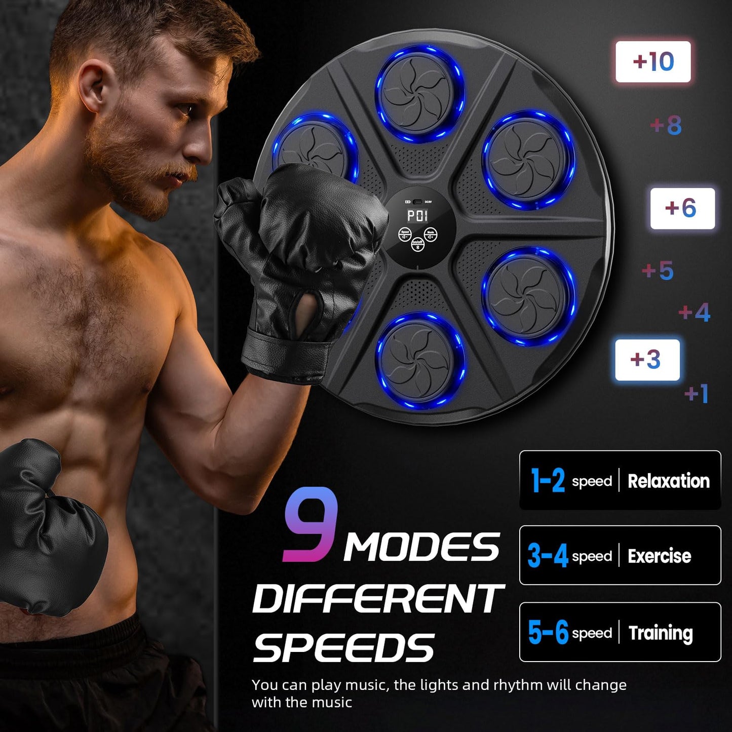 Music Boxing Machine for Adults, Wall Target Punching Workout with Boxing Gloves, Bluetooth Smart Boxing Training Machine Suitable for Home,Office,Gym, 12 Modes & 12 Speeds