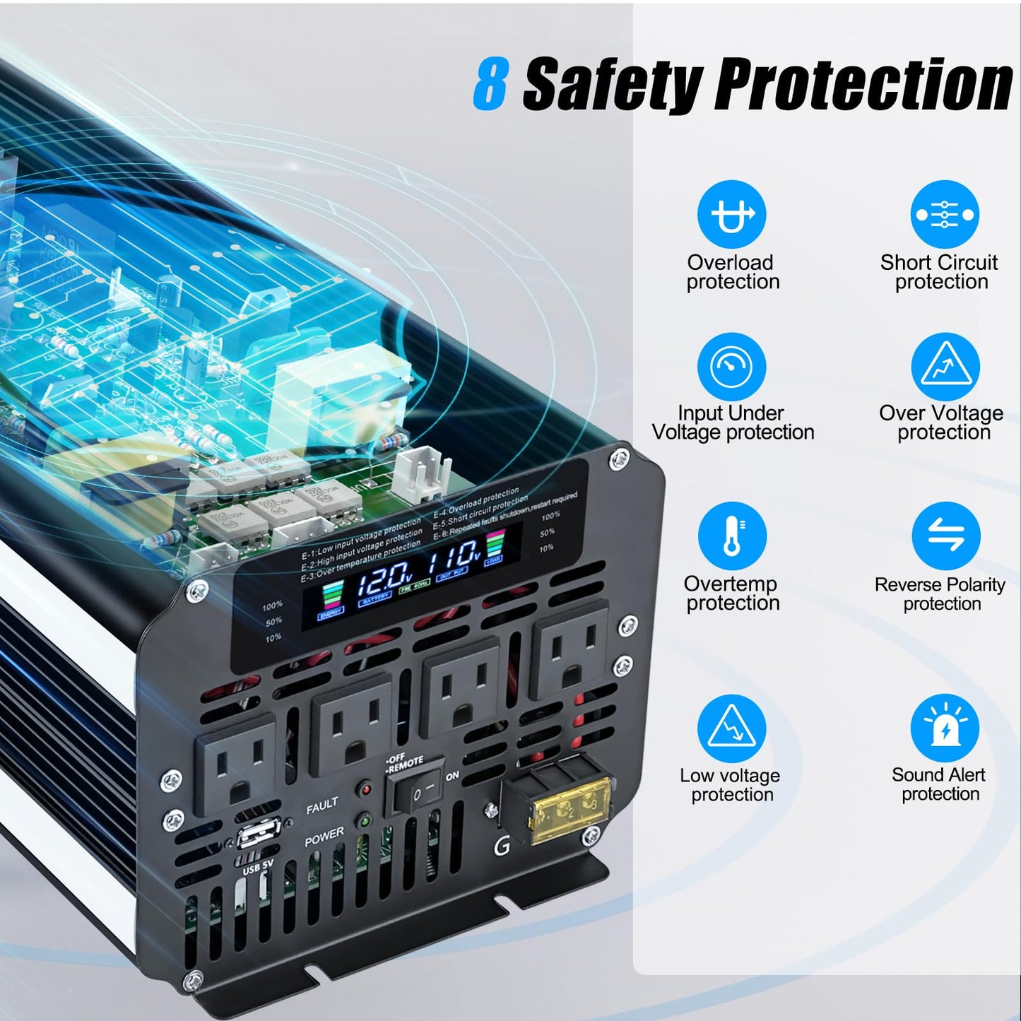 LVYUAN 5000 Watt Power Inverter 12V to 110V 120V with 4 AC Outlets, LCD Display, Wireless Remote Control for Vehicle, Solar System, Heavy Duty, RV, Truck, Off Grid, Camping