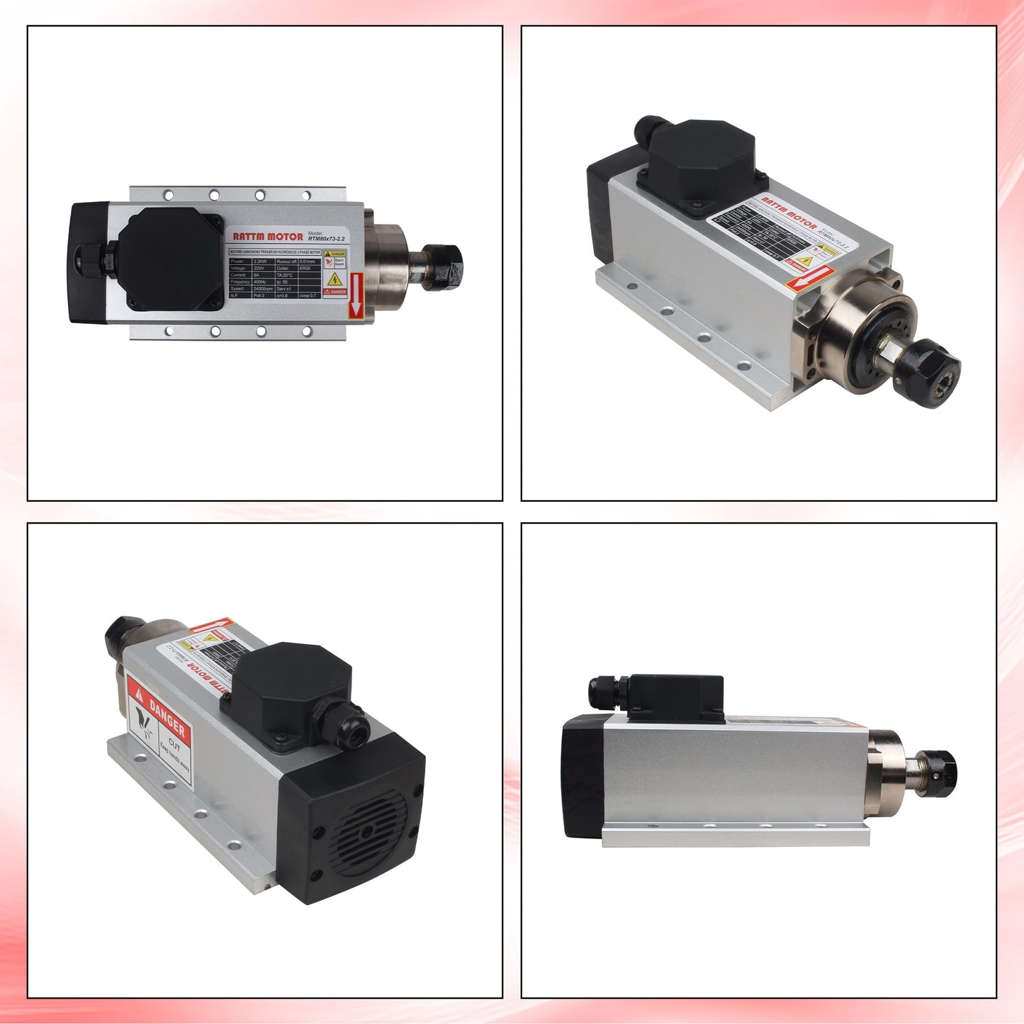 CNCTOPBAOS 2200W 220V CNC Router Spindle Motor,Square 2.2KW Air Cooled Spindle Motor ER20 400Hz 24000rpm 4 Bearings for CNC Milling Machine Engraving Cutting Wood,Plastic,Aluminum,Acrylic,PVC etc