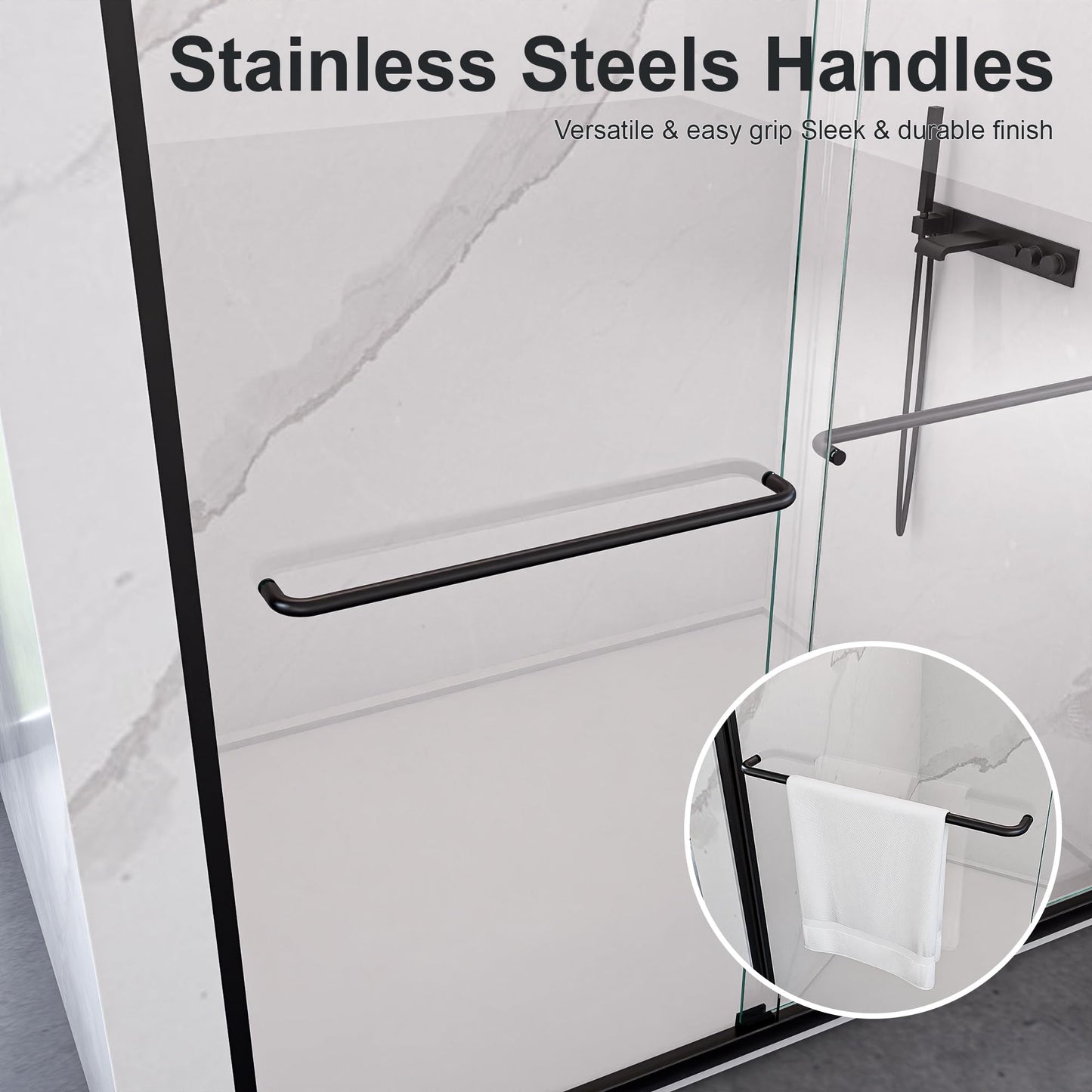 44-48" W x 72" Shower Door, Semi-Frameless Double Sliding Glass Shower Door, 1/4 inch Clear Tempered Glass Door for Walk-in Shower Matte Black