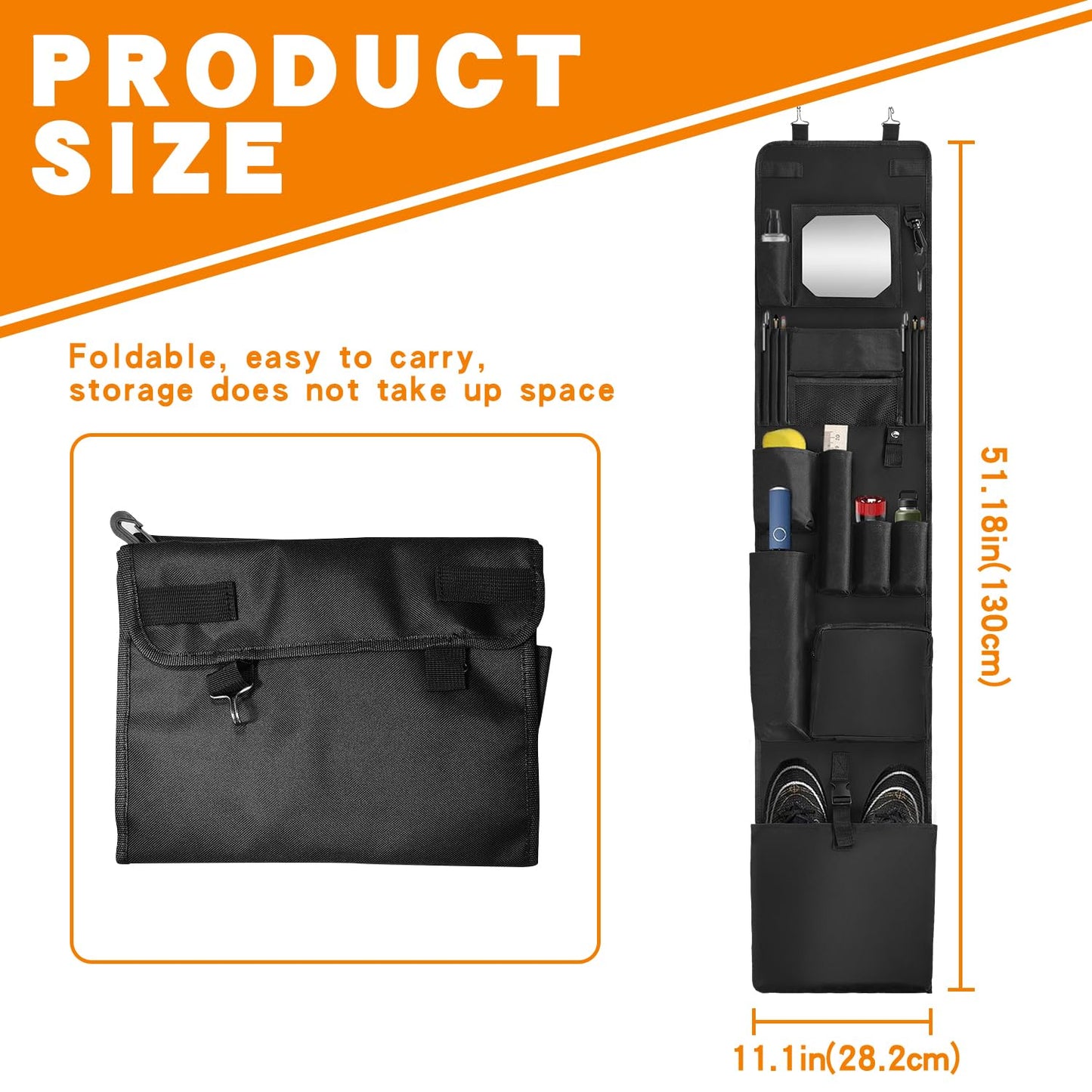 BOHEMIABY Police Locker Organizer, 51 X 11 in Hanging Locker Organizer, Locker Organizer Door Hanging for School Gym Police Security Law Enforcement Personnel, 600D Durable Material with Mirror