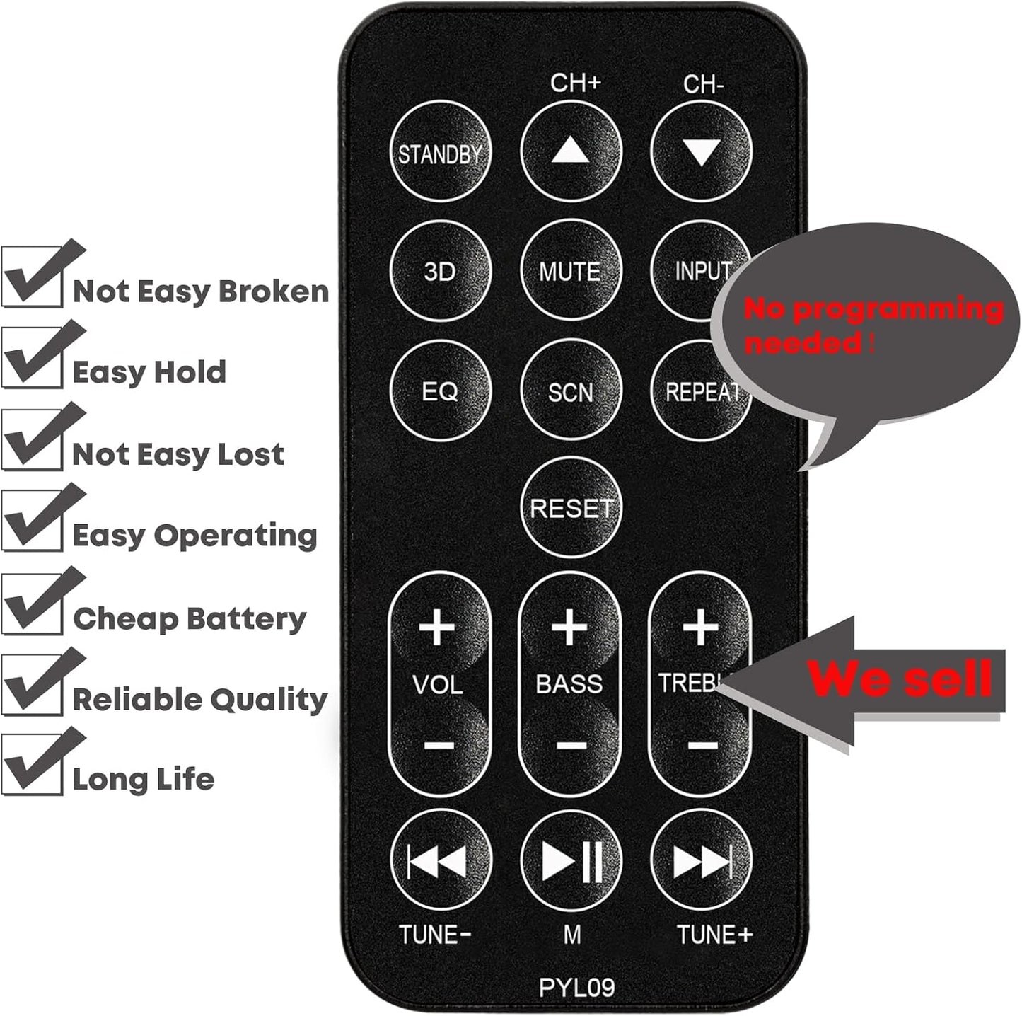 XINJISHIMIN PSBV200BT Replacement Remote Control for Pyle Soundbar TV Speaker (with Mounting Bracket)