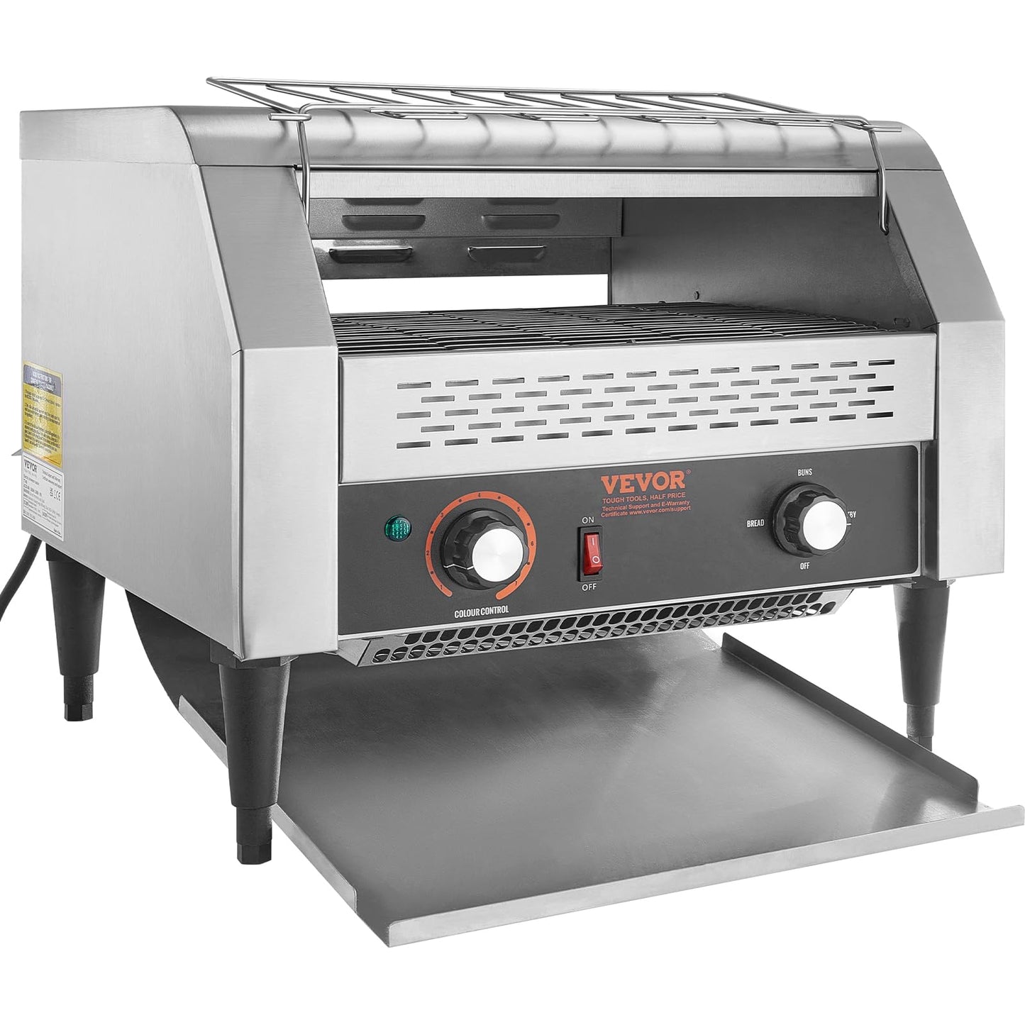 VEVOR 1770W Commercial Conveyor Toaster, 450 Slices per Hour, Heavy Duty Electric Toaster Oven, Food-Grade 304 Stainless Steel Conveyor Belt, Dual Knob Control, for Restaurant Bakery Bread Bagel Bun