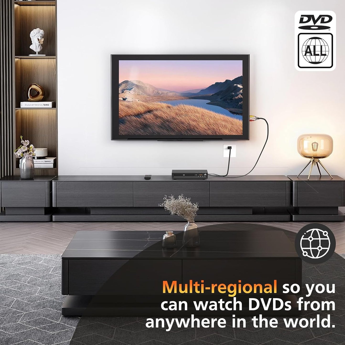 Wxjwyt 1080p Region Free DVD Player with HDMI Upscaling, Compact Multi-Format CD/DVD/USB Player for Smart TV, Plays All
