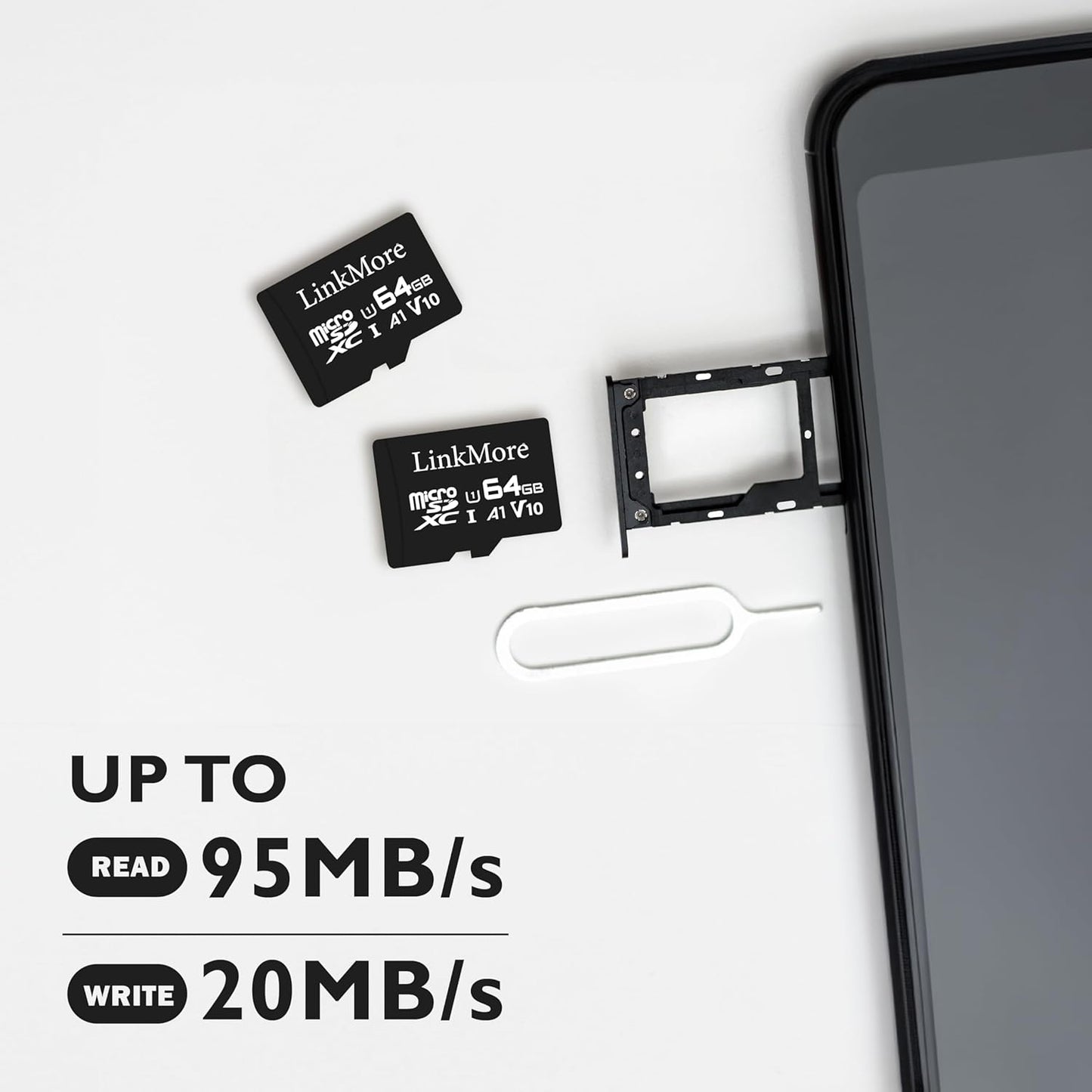 LinkMore XV11 64GB A1, U1, V10, 10 95 MicroSD Flash Memory Card, Micro SDXC Card, UHS-I, Class Compatible, Read Speed