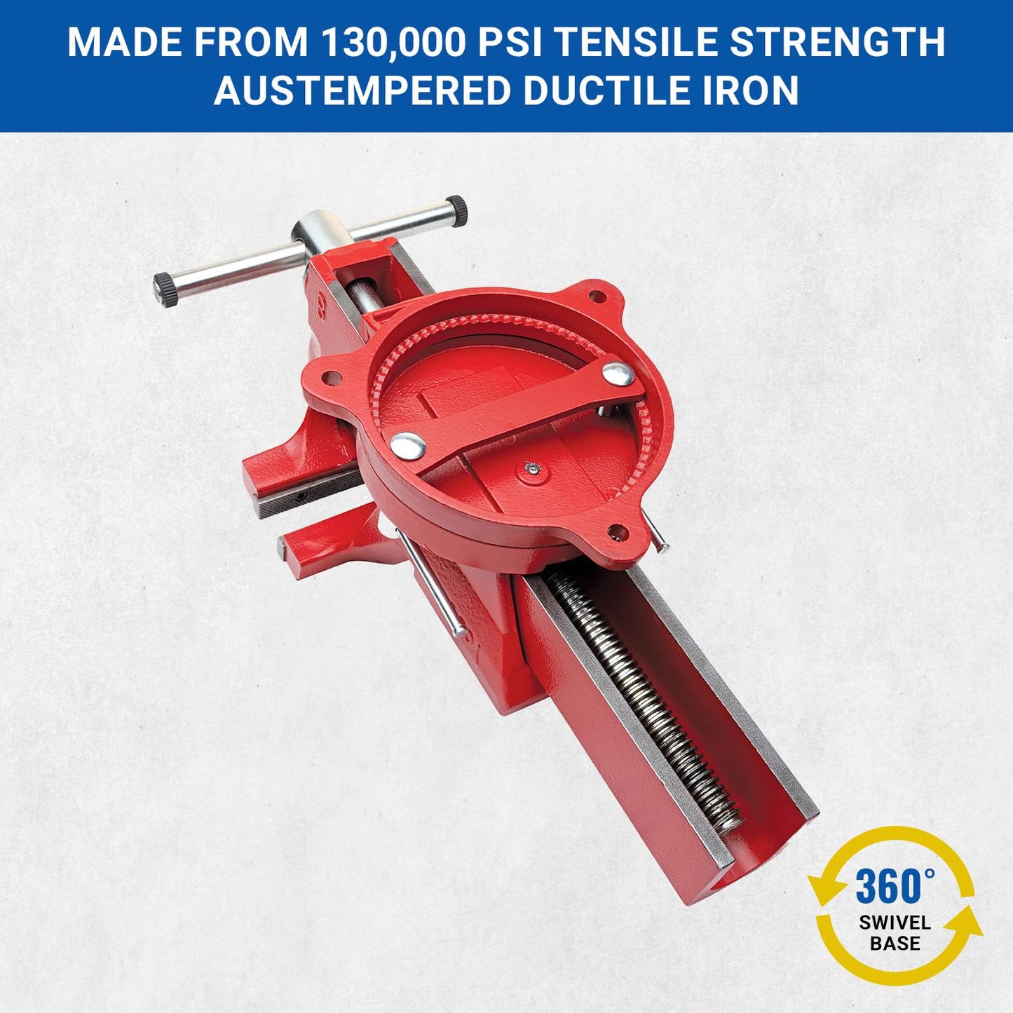 Yost Vises ADI-8 Heavy Duty Vise | 130,000 PSI Tensile Strength Austempered Ductile Iron Bench Vise | 8 Inch Jaw Width with a 360 Degrees Interlocking Swivel Base and 2 Lockdowns | Red