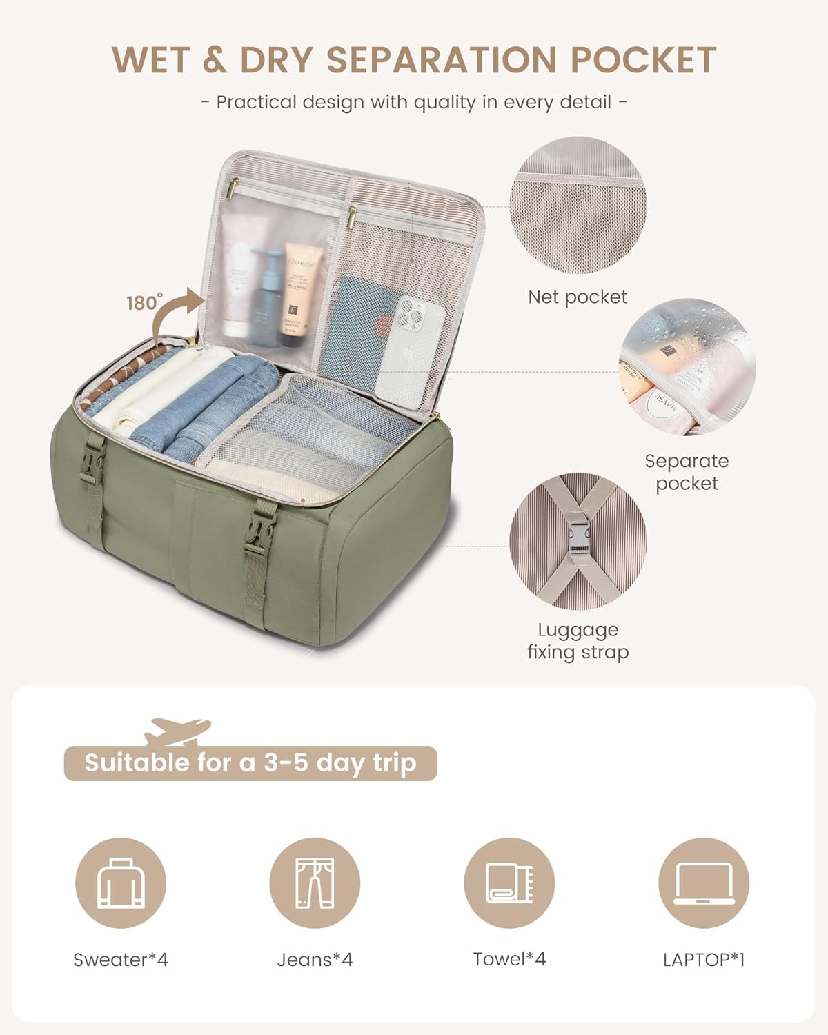 Backpack 40L Backpack 3 Packing 17" LOVEVOOK Large Travel for Women, TSA Approved with Cubes, Personal Item Bag Fits