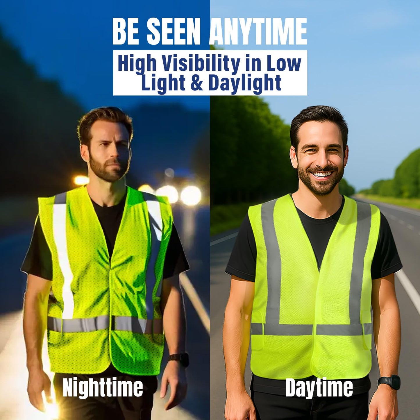 NYOrtho High Visibility Reflective Safety Vest – ANSI/ISEA Class 2 – Neon Yellow Mesh Vest for Men & Women – Adjustable Fit 32"-44" – Lightweight Hi Vis Construction & Traffic Gear