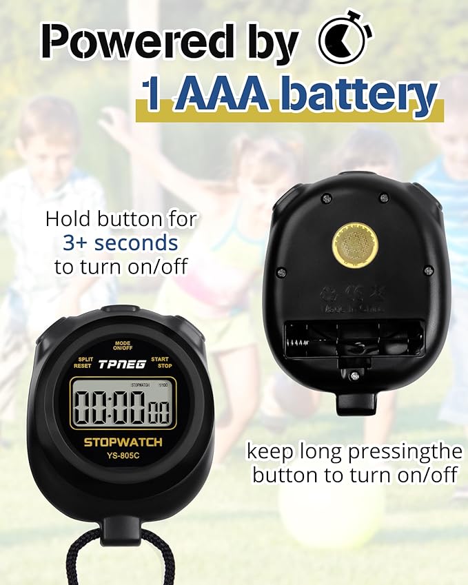 Simple Stopwatch Timer - Easy to Use, Set Up, Read, and Carry - Large Display - On/Off, AAA Battery - Ideal for Coaches, Track and Field, Soccer Referees, Sports, Classroom