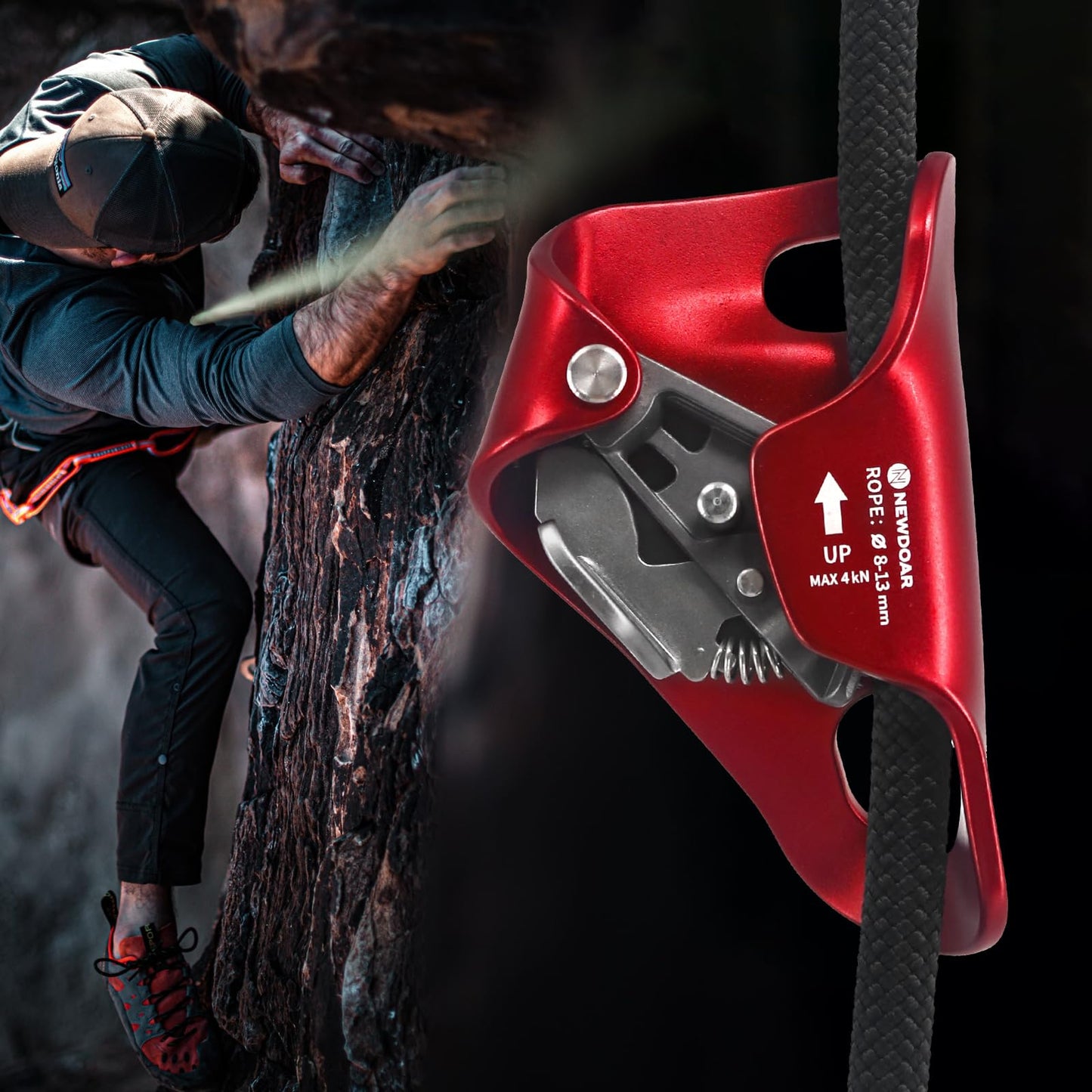 NewDoar Rock Climbing Chest Ascender Abdominal for Vertical Climbing - CE Certified Rope Clamp for 813MM Rope (Red)